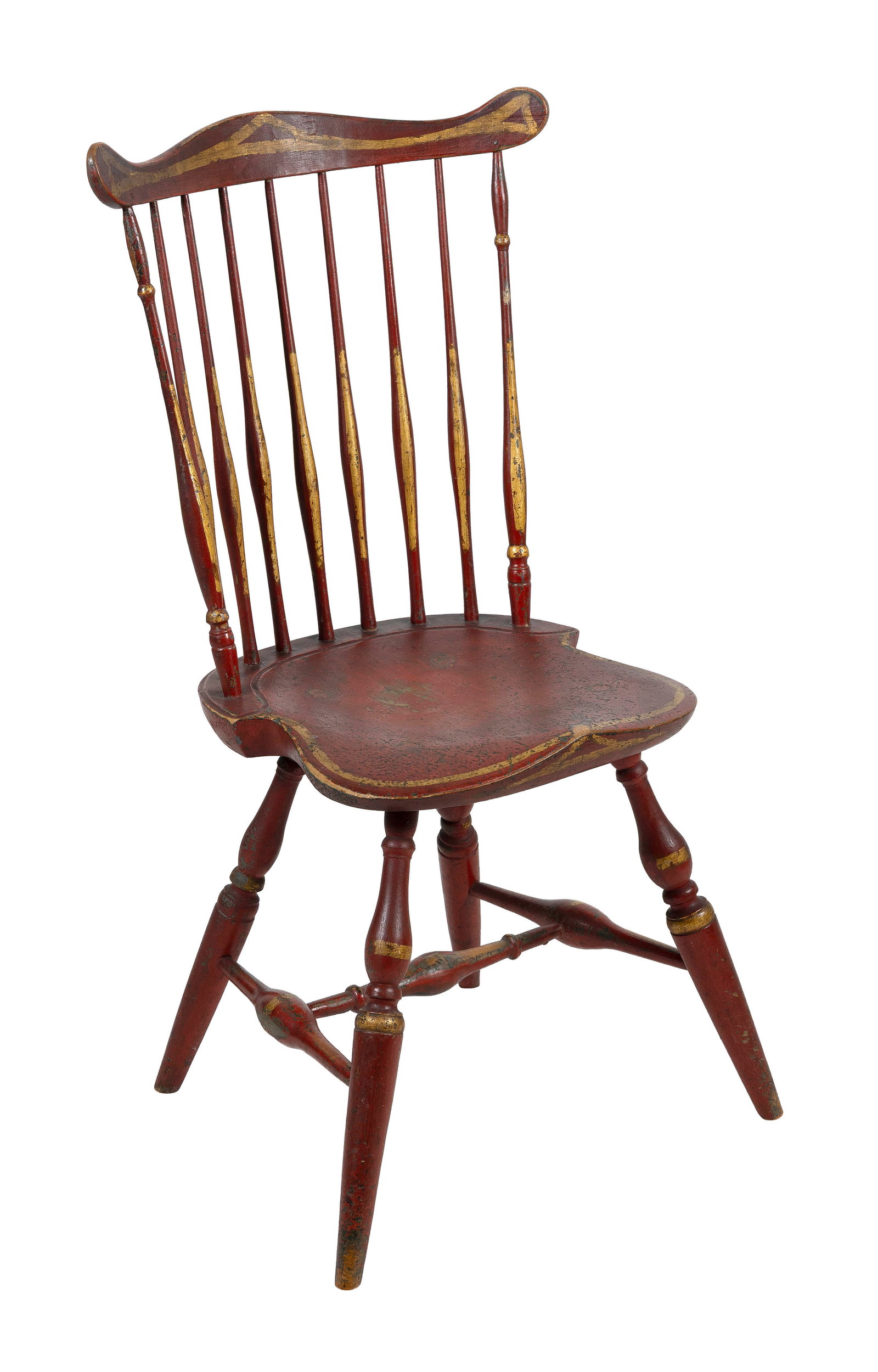 PAINT-DECORATED WINDSOR FAN-BACK SIDE CHAIR Connecticut, Circa 1780 Back height 38.5". Seat height (1 of 4)