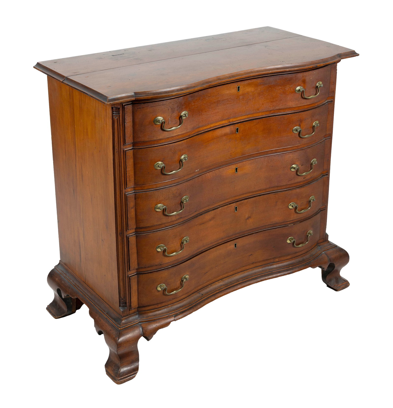 CHIPPENDALE CHERRY REVERSE-SERPENTINE CHEST OF DRAWERS Connecticut, probably Colchester Area, Circa (1 of 7)