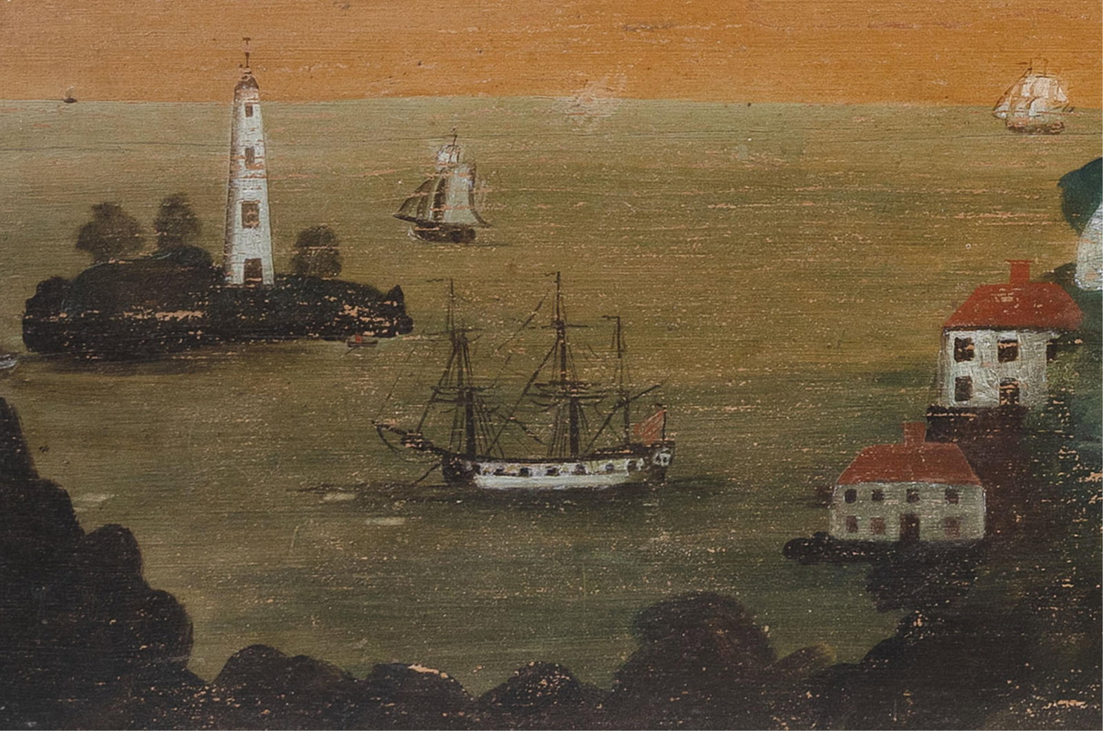 IMPORTANT OVERMANTEL PAINTING OF A NEW ENGLAND LANDSCAPE Canterbury, Connecticut, Circa 1810 Oil on - 2