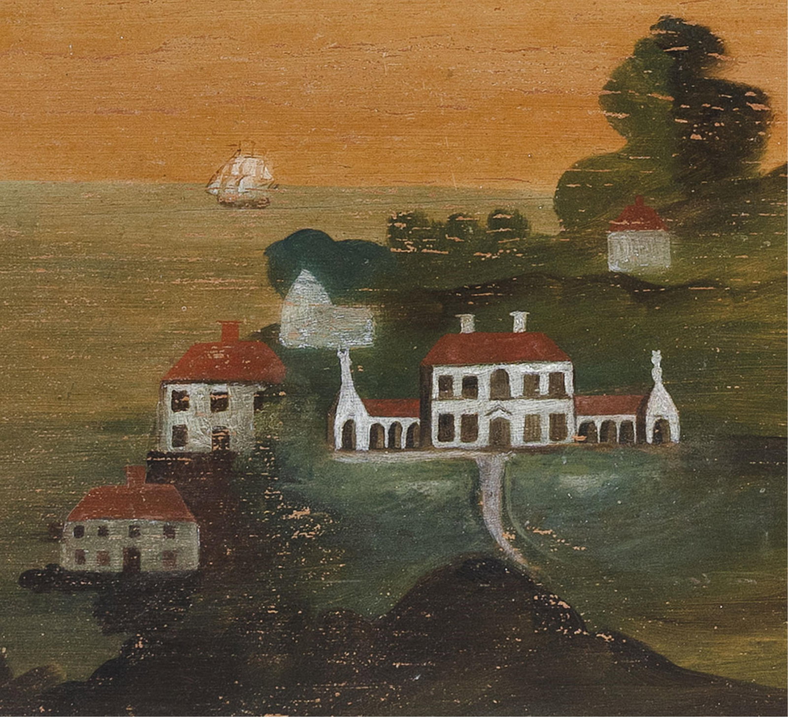 IMPORTANT OVERMANTEL PAINTING OF A NEW ENGLAND LANDSCAPE Canterbury, Connecticut, Circa 1810 Oil on - 3