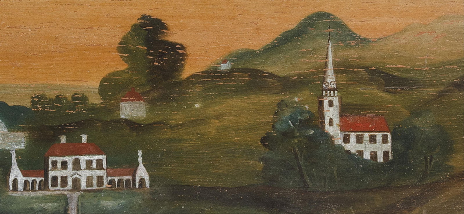 IMPORTANT OVERMANTEL PAINTING OF A NEW ENGLAND LANDSCAPE Canterbury, Connecticut, Circa 1810 Oil on - 5