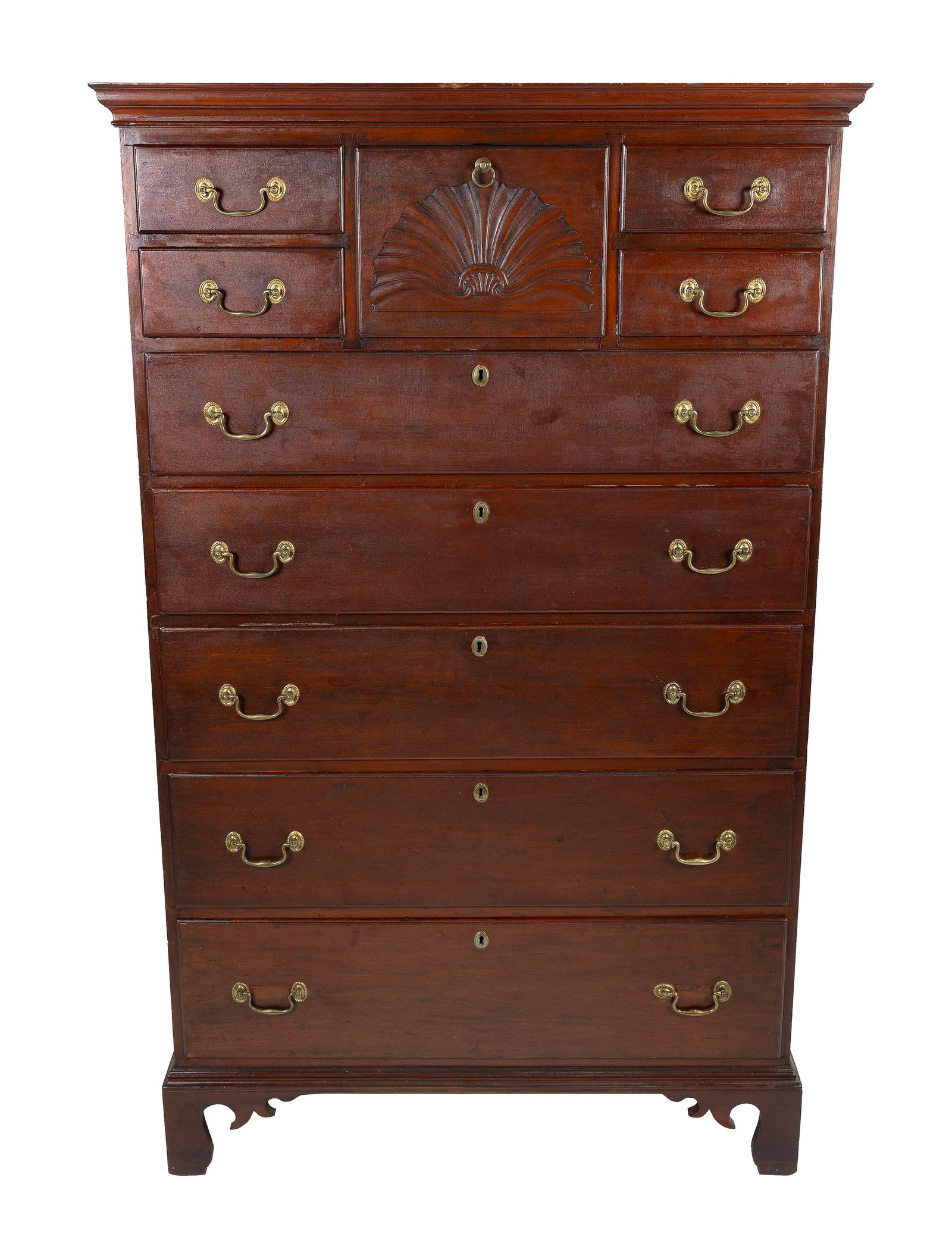 CHIPPENDALE CHERRY TALL CHEST OF DRAWERS New York or Connecticut, Late 18th Century Height 67.25". (1 of 7)