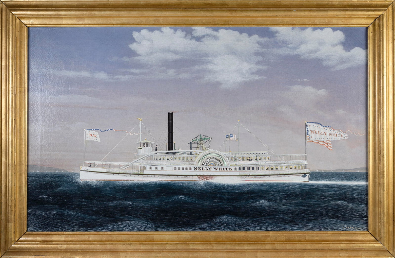JAMES BARD (New York, 1815-1897), Portrait of the steamboat Nelly White., Oil on canvas, 30" x 50". (1 of 4)