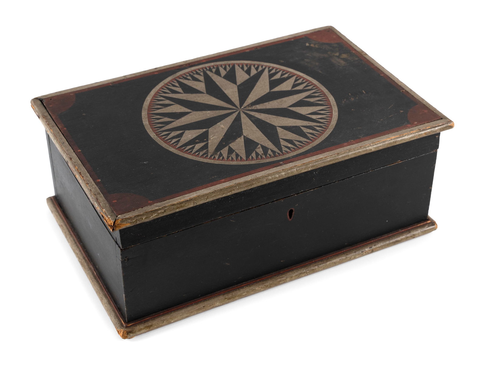 NEW ENGLAND PAINT-DECORATED UTILITY BOX Circa 1820 Height 5.75". Width 14.75". Depth 9.5". (1 of 7)