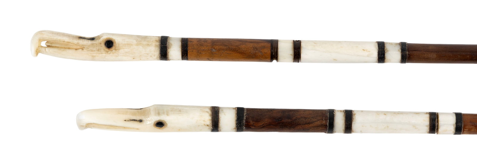 PAIR OF SAILOR-MADE EAGLE'S HEAD KNITTING NEEDLES America, Circa 1850 Lengths 14". (1 of 1)