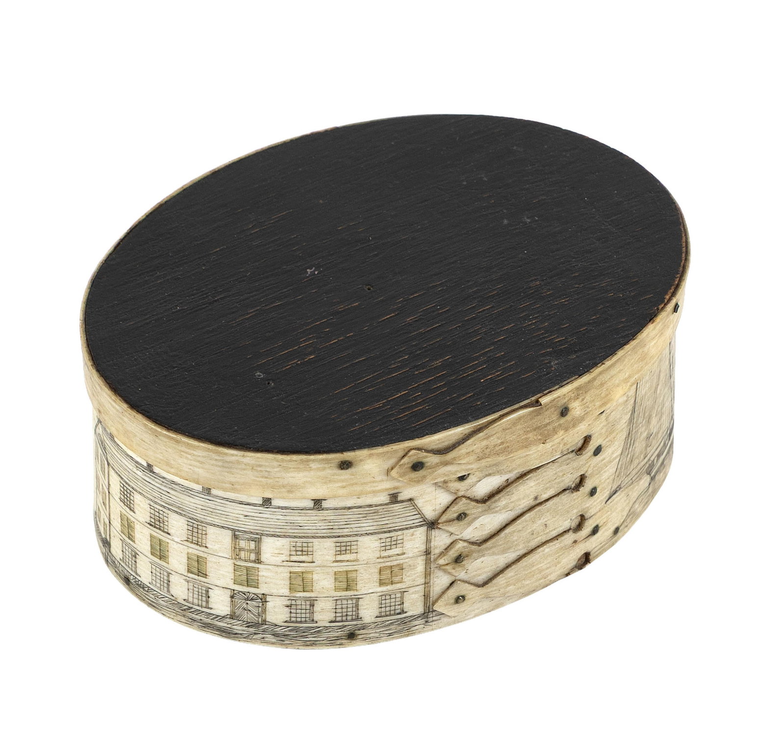 DIMINUTIVE SCRIMSHAW WHALEBONE DITTY BOX Probably New Bedford, Massachusetts, Early 19th Century (1 of 7)
