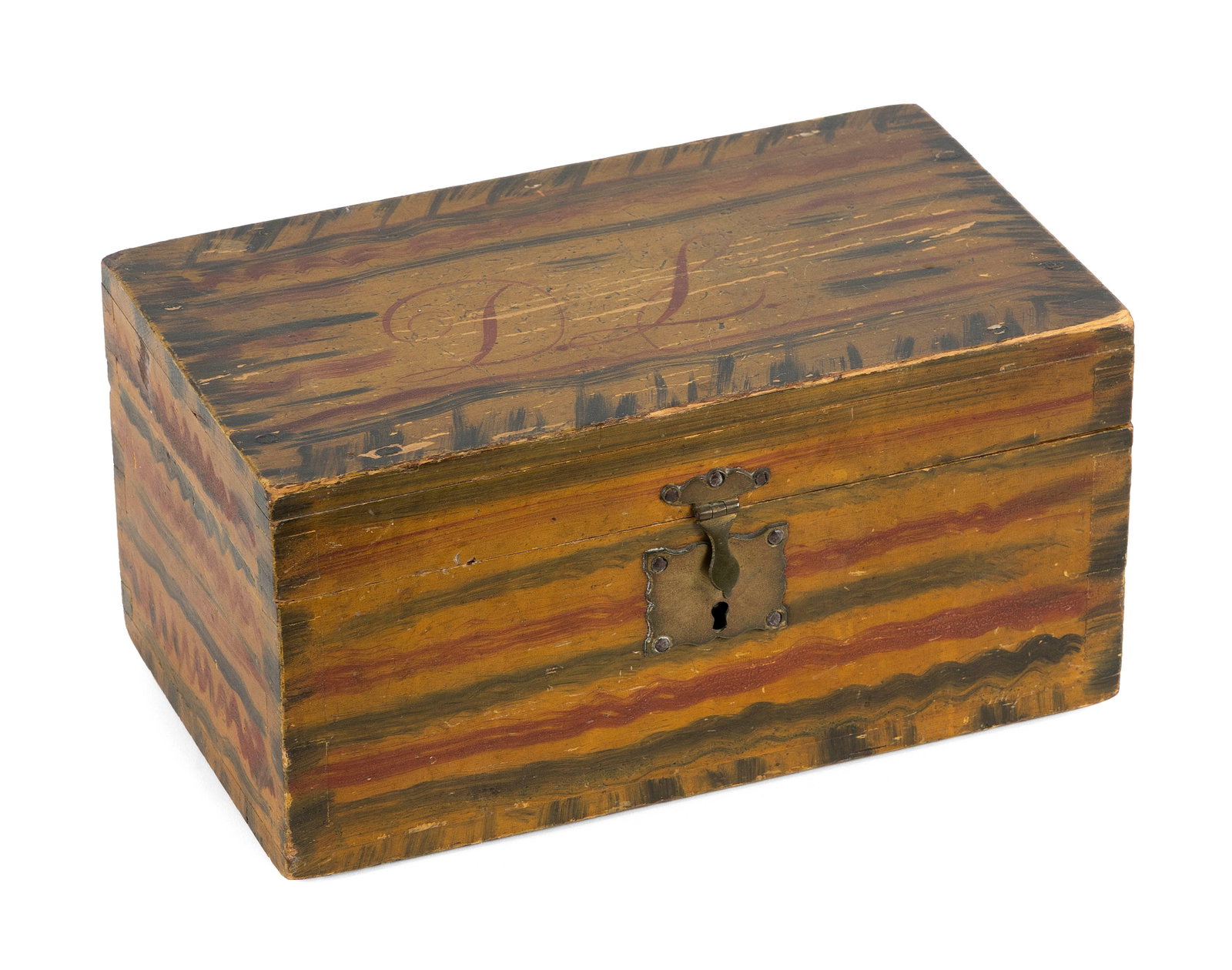 COLORFUL PAINT-DECORATED BOX New England, Circa 1835 Height 6". Width 12". Depth 7". (1 of 5)