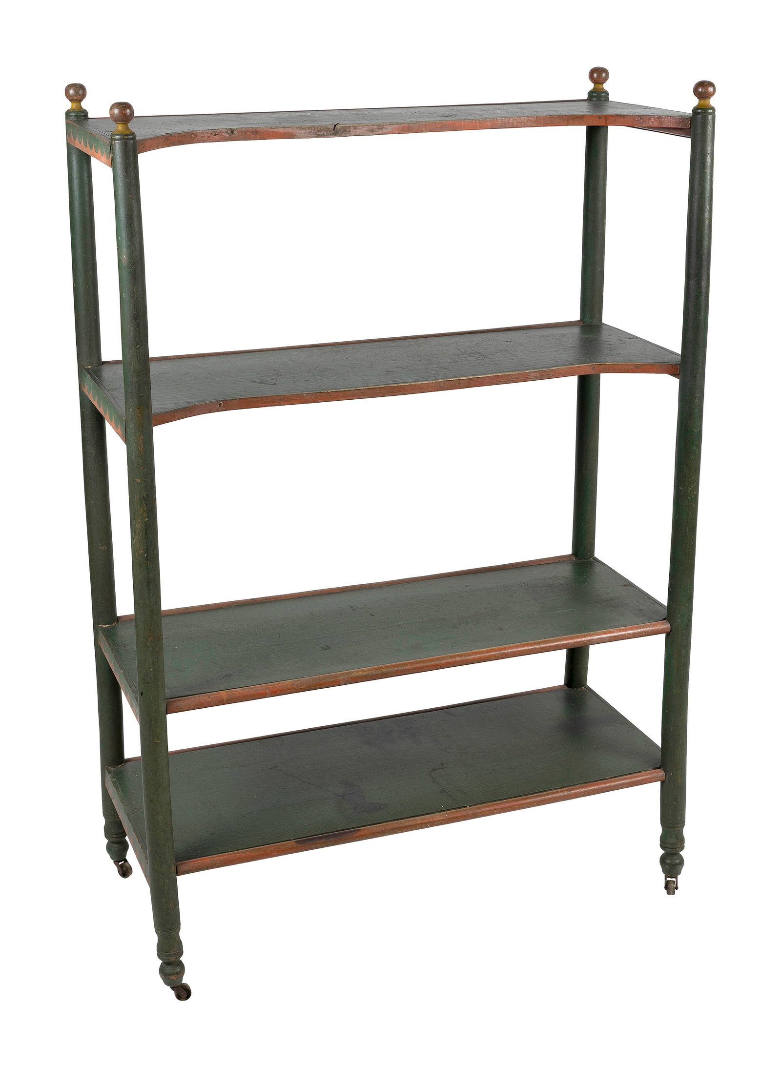 CHARMING PAINTED PINE ETAGERE New England, probably Maine, Mid?-19th Century Height 56". Width (1 of 3)