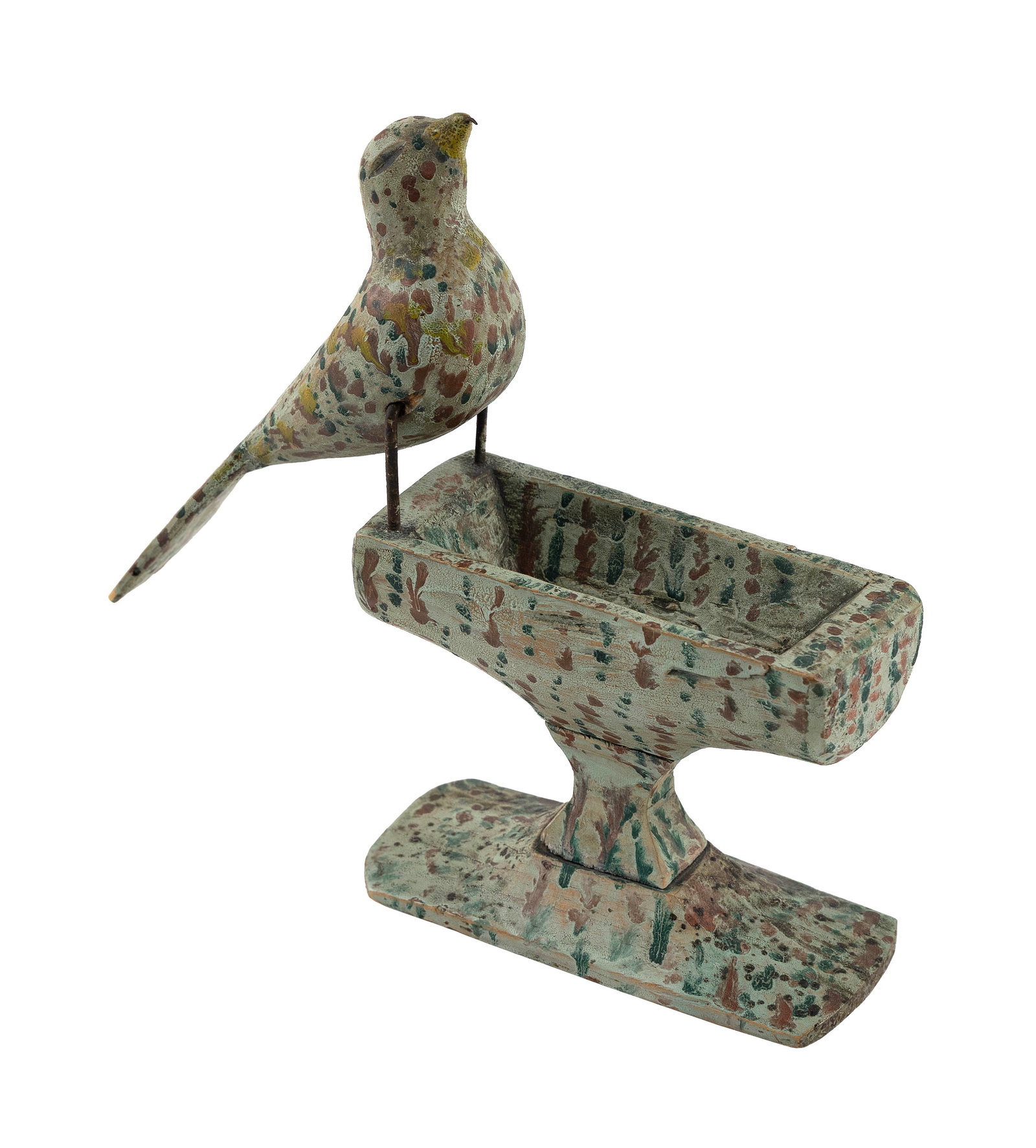 FOLK ART CARVED AND PAINTED SOFTWOOD BIRD BATH Late 19th/Early 20th Century Height 8". (1 of 6)