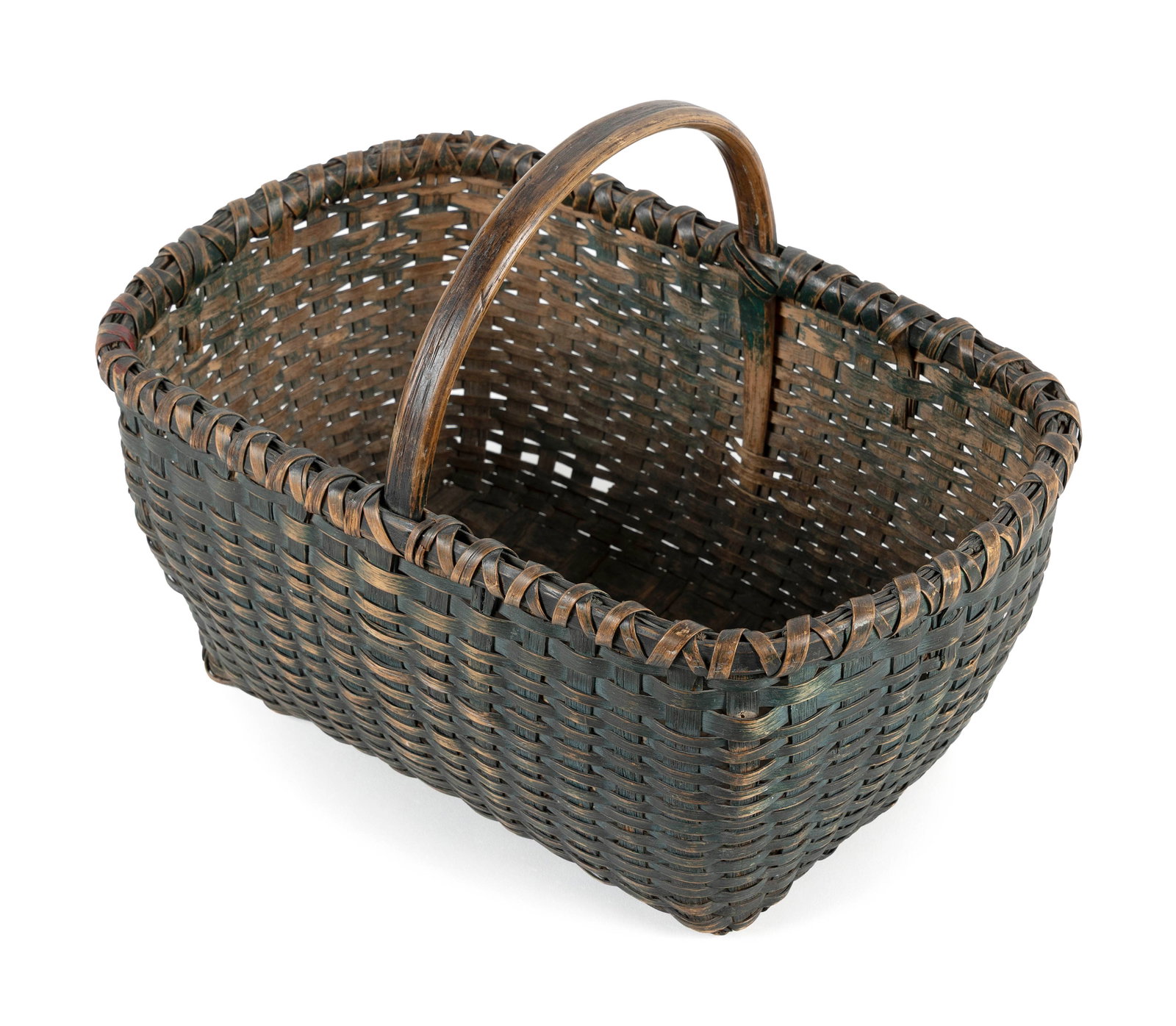 SPLINTWORK BASKET 19th Century Height to rim 7.25". Length 16". (1 of 3)