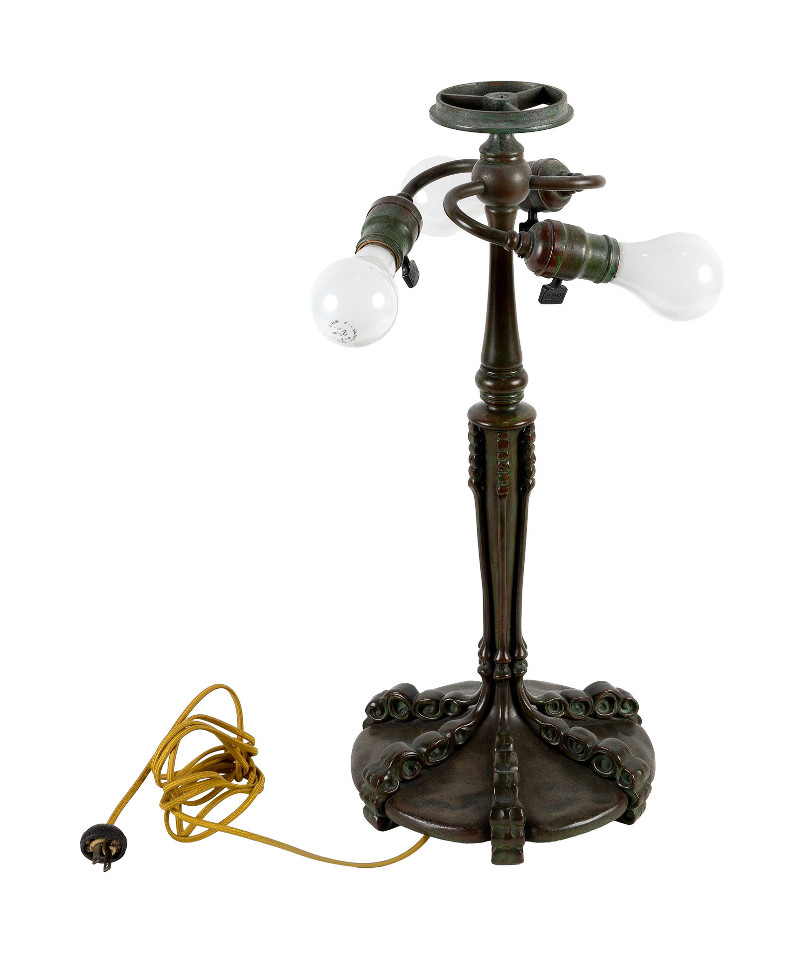 TIFFANY STUDIOS "ACORN" LEADED GLASS AND PATINATED BRONZE TABLE LAMP New York, Circa 1900 Height - 4