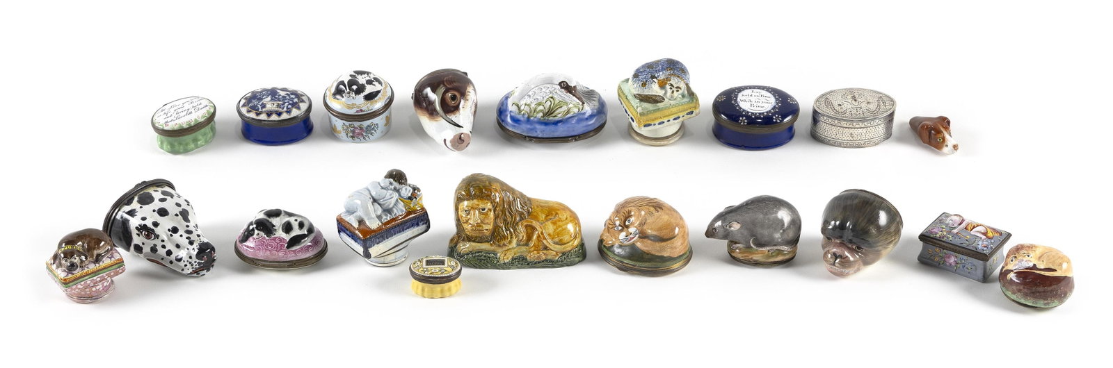 COLLECTION OF ENGLISH SNUFF AND PATCH BOXES, MOSTLY ENAMEL Late 18th/Early 19th Century Lengths from (1 of 3)