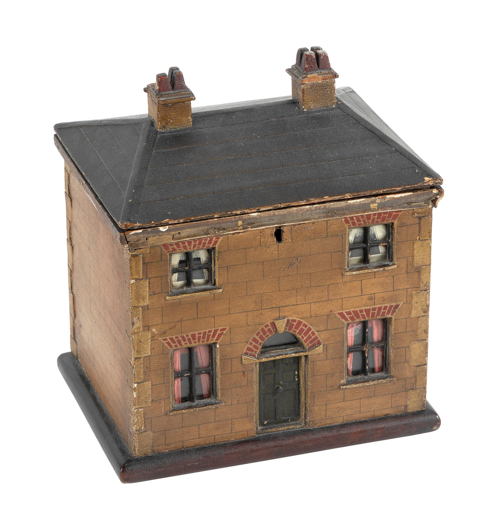 ENGLISH HOUSE-FORM MONEY BOX Circa 1800 Height 9". Width 7.75". Depth 6". (1 of 4)