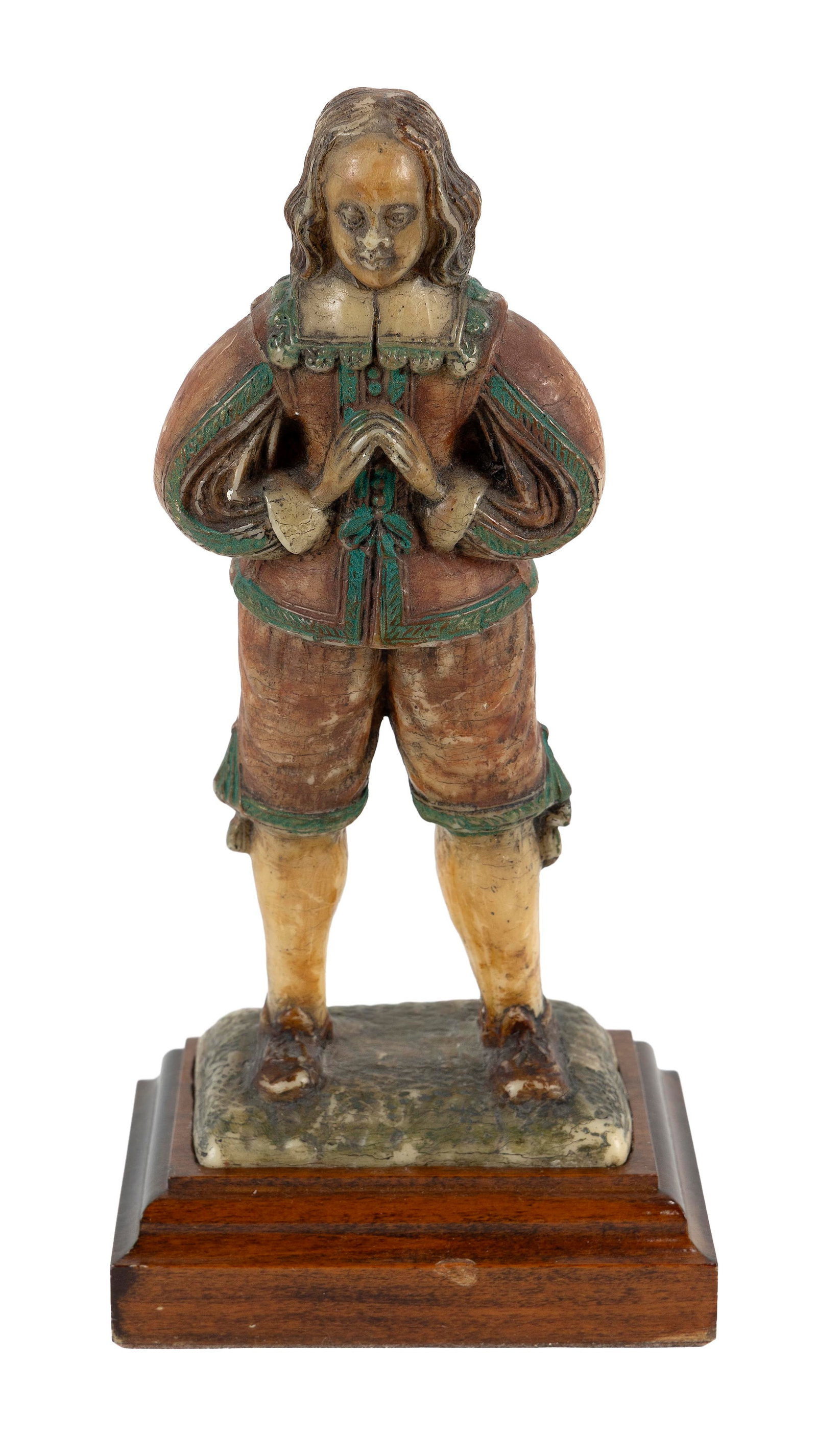 POLYCHROME WAX FIGURINE OF A MAN 19th Century Total height 11". (1 of 5)