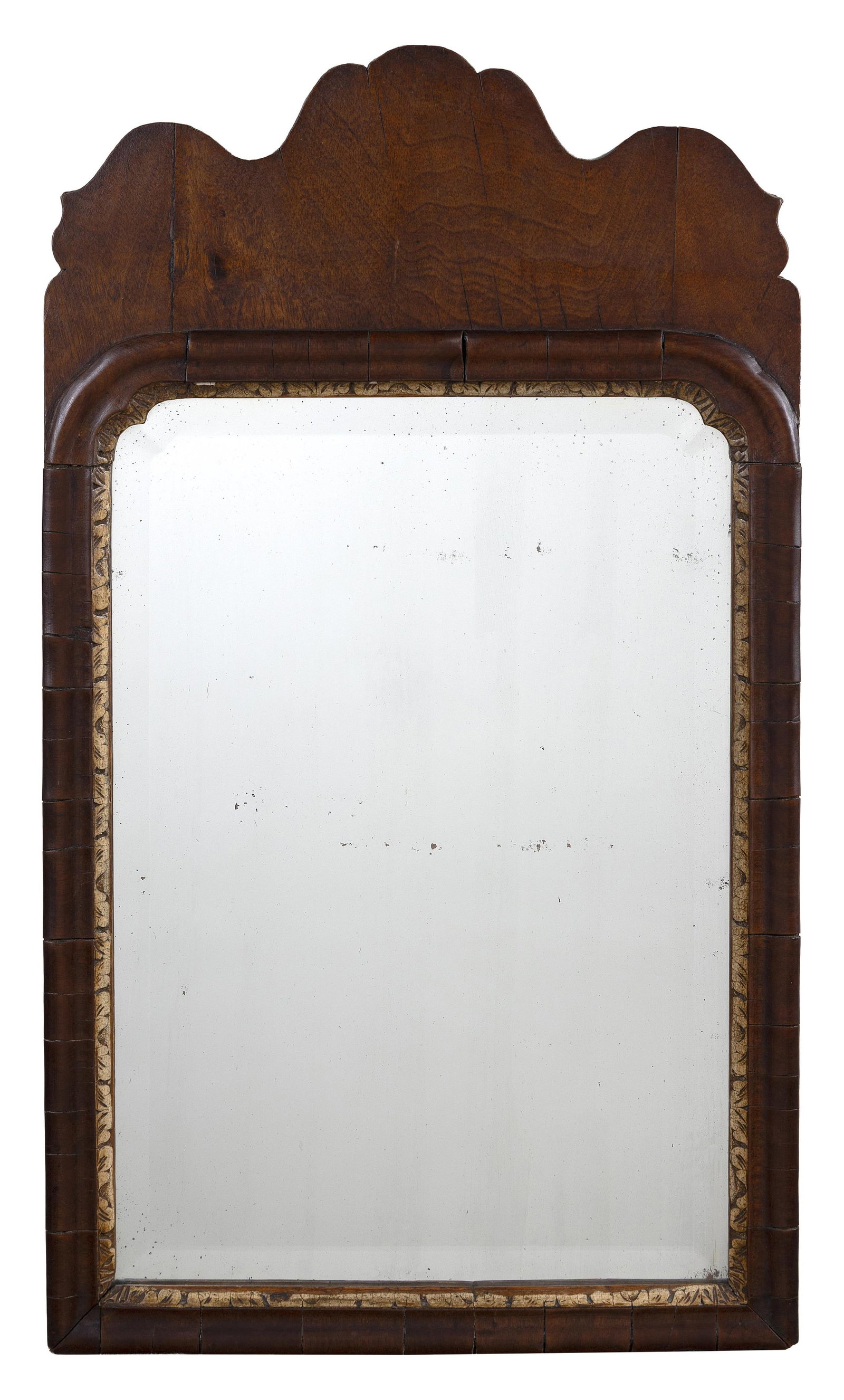 SMALL QUEEN ANNE MAHOGANY LOOKING GLASS 18th Century Height 27". Width 15.5". (1 of 1)