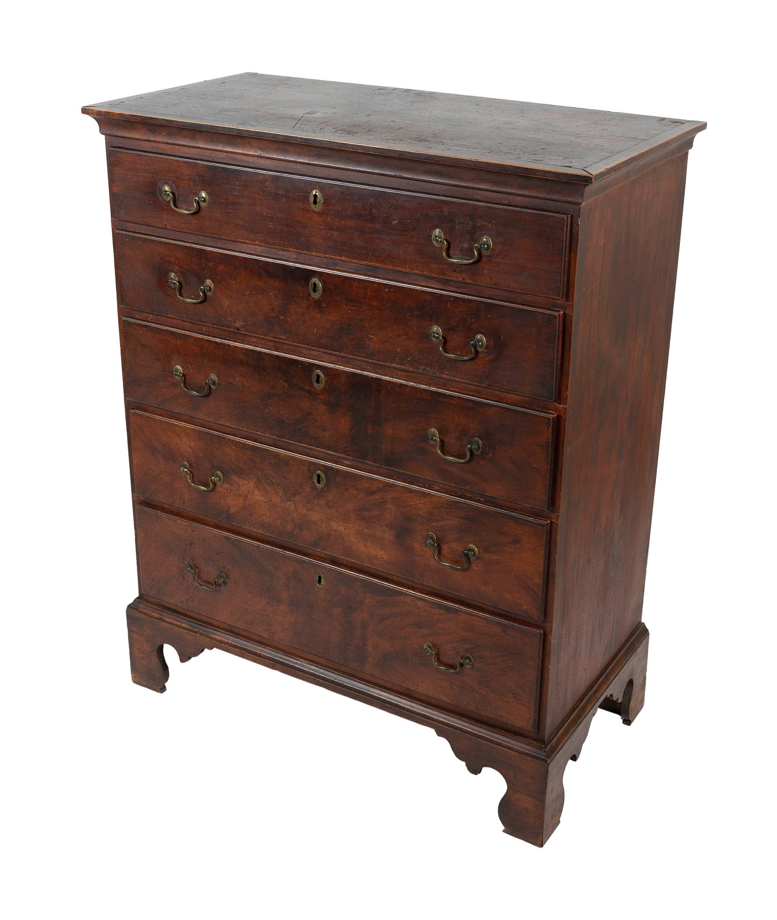 CHIPPENDALE PAINT-DECORATED CHERRY TALL CHEST New England, Circa 1785 Height 46.5". Width 36". Depth (1 of 6)