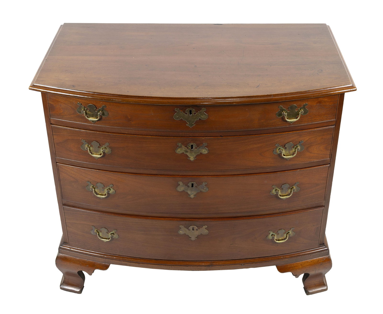 CHIPPENDALE CHERRY BOWFRONT CHEST Connecticut, Circa 1770 Height 33.25". Width 38.5". Depth 21". (1 of 6)