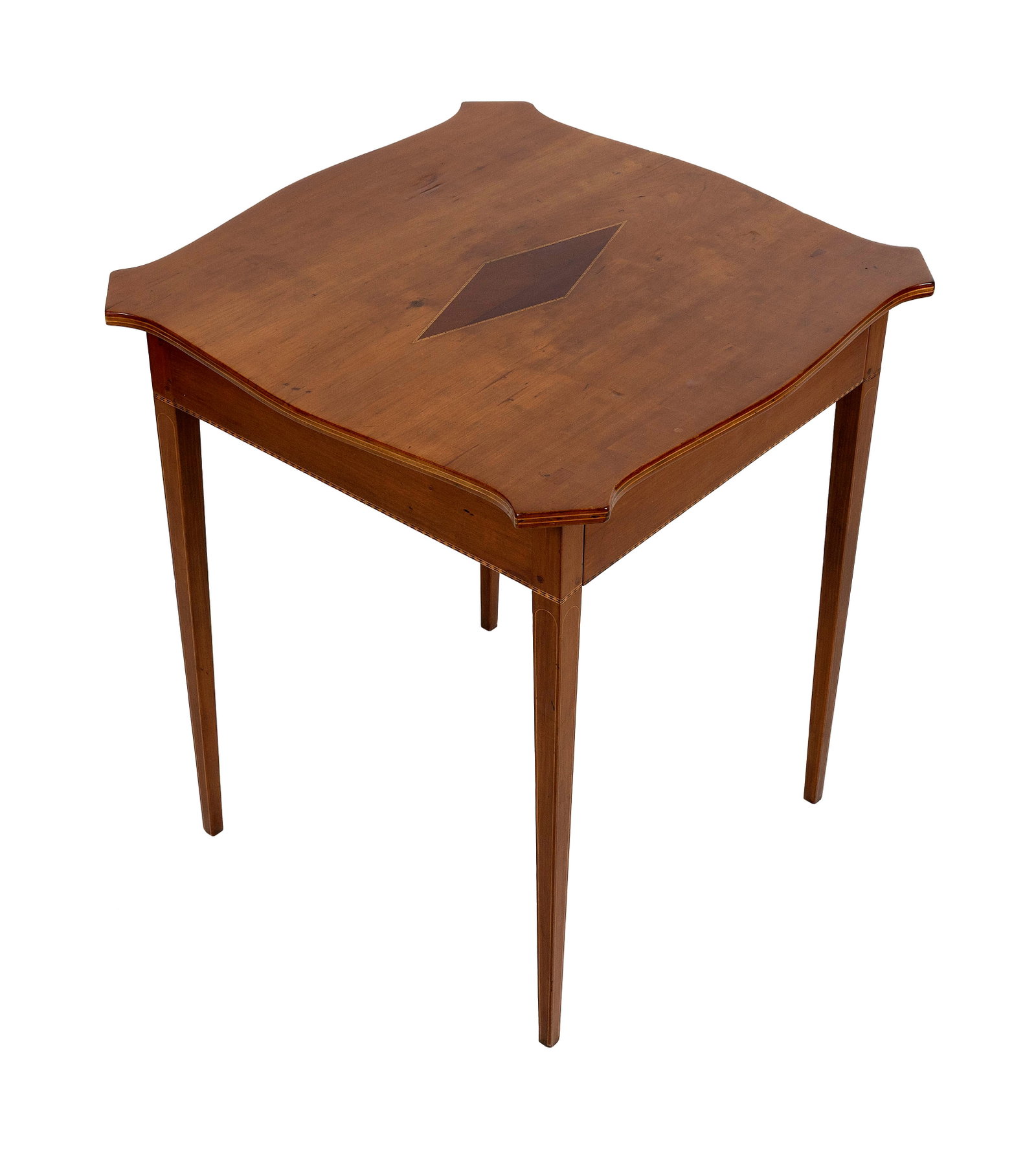 RARE FEDERAL INLAID CHERRY TURTLE-TOP ONE-DRAWER STAND Connecticut, Circa 1800 Height 27.25". Top (1 of 5)