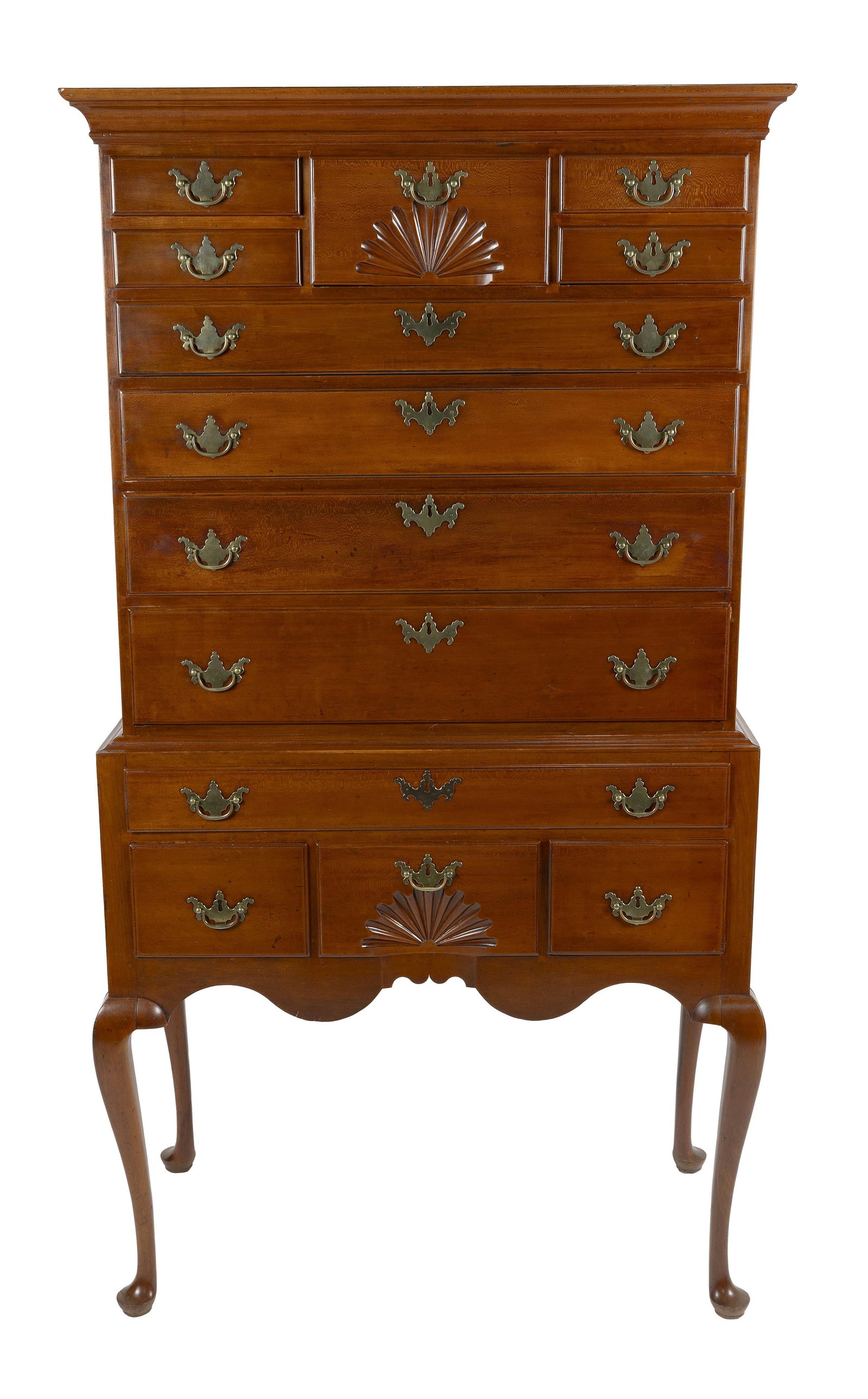 FINE QUEEN ANNE CHERRY FLAT-TOP HIGHBOY Hartford Area, Connecticut, Circa 1750 Height 72". Width (1 of 6)