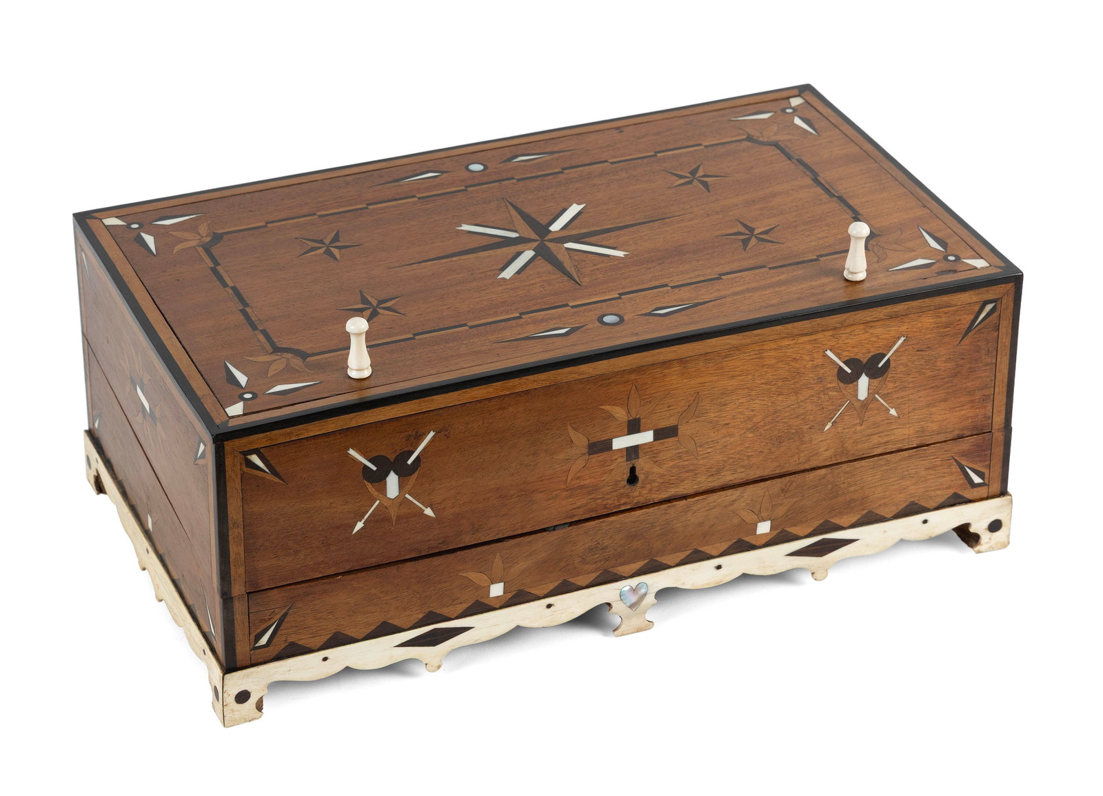 FINE MAHOGANY TABLETOP DESK WITH EXTENSIVE WHALEBONE, BALEEN, SHELL AND EXOTIC WOOD INLAY America, (1 of 7)