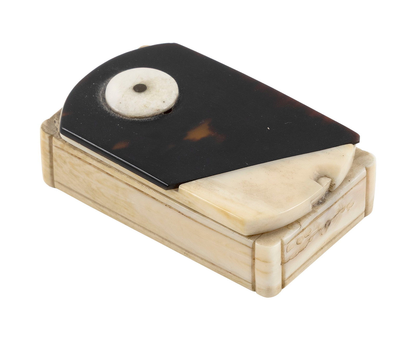 SAILOR-MADE IVORY AND SHELL PUZZLE BOX America, 19th Century Height 1". Length 3". Width 1.75". - 2
