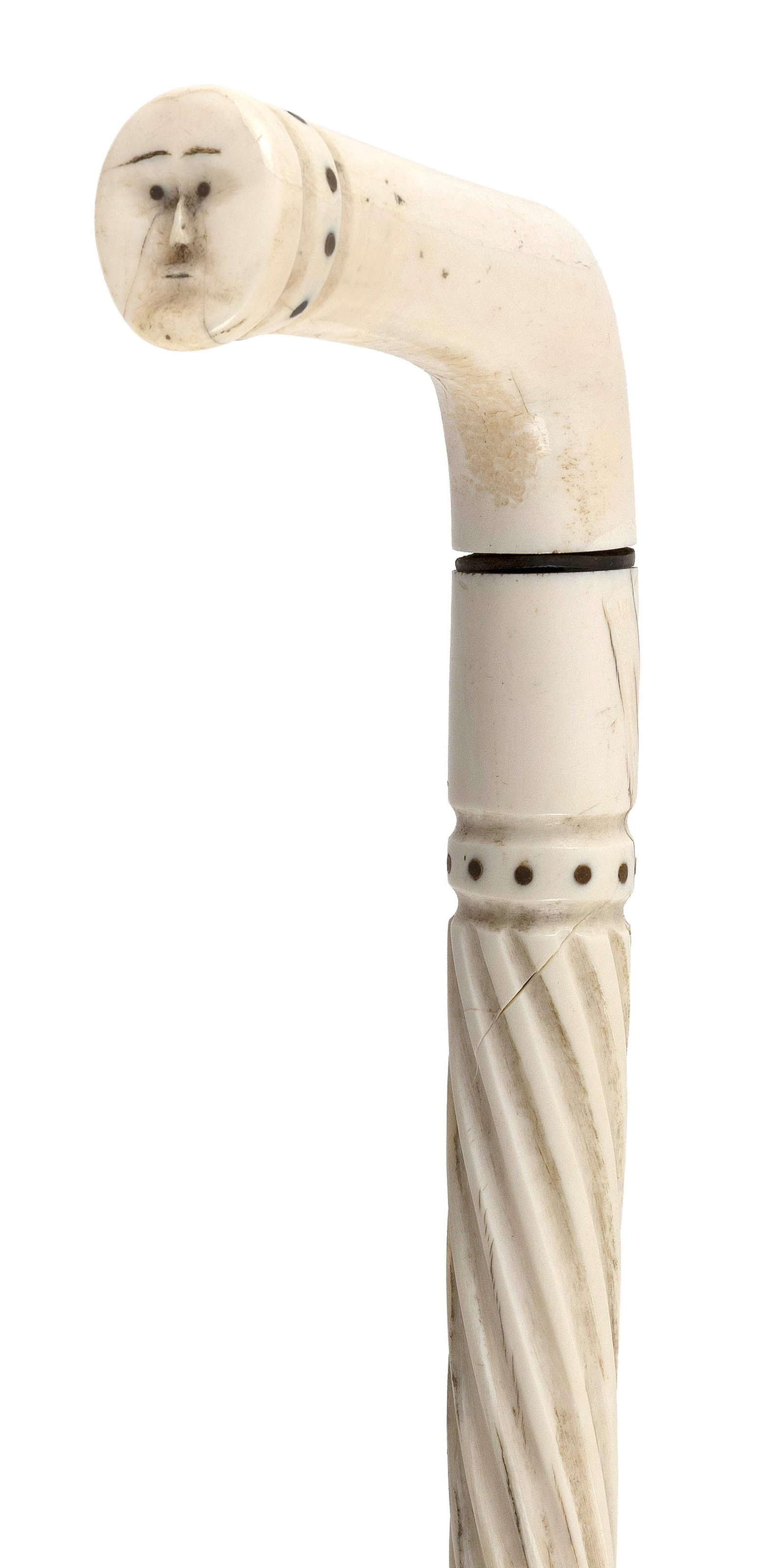 CARVED NARWHAL TUSK WALKING STICK 19th Century Length 34.5". (1 of 1)