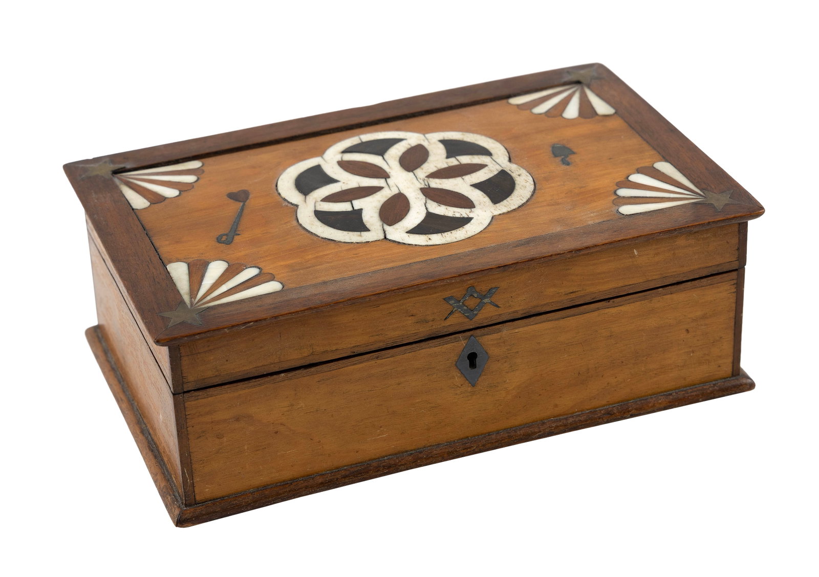 WHALEBONE AND EXOTIC WOOD INLAID KEEPSAKE BOX America, Circa 1875 Height 3.25". Width 9.75". Depth (1 of 6)