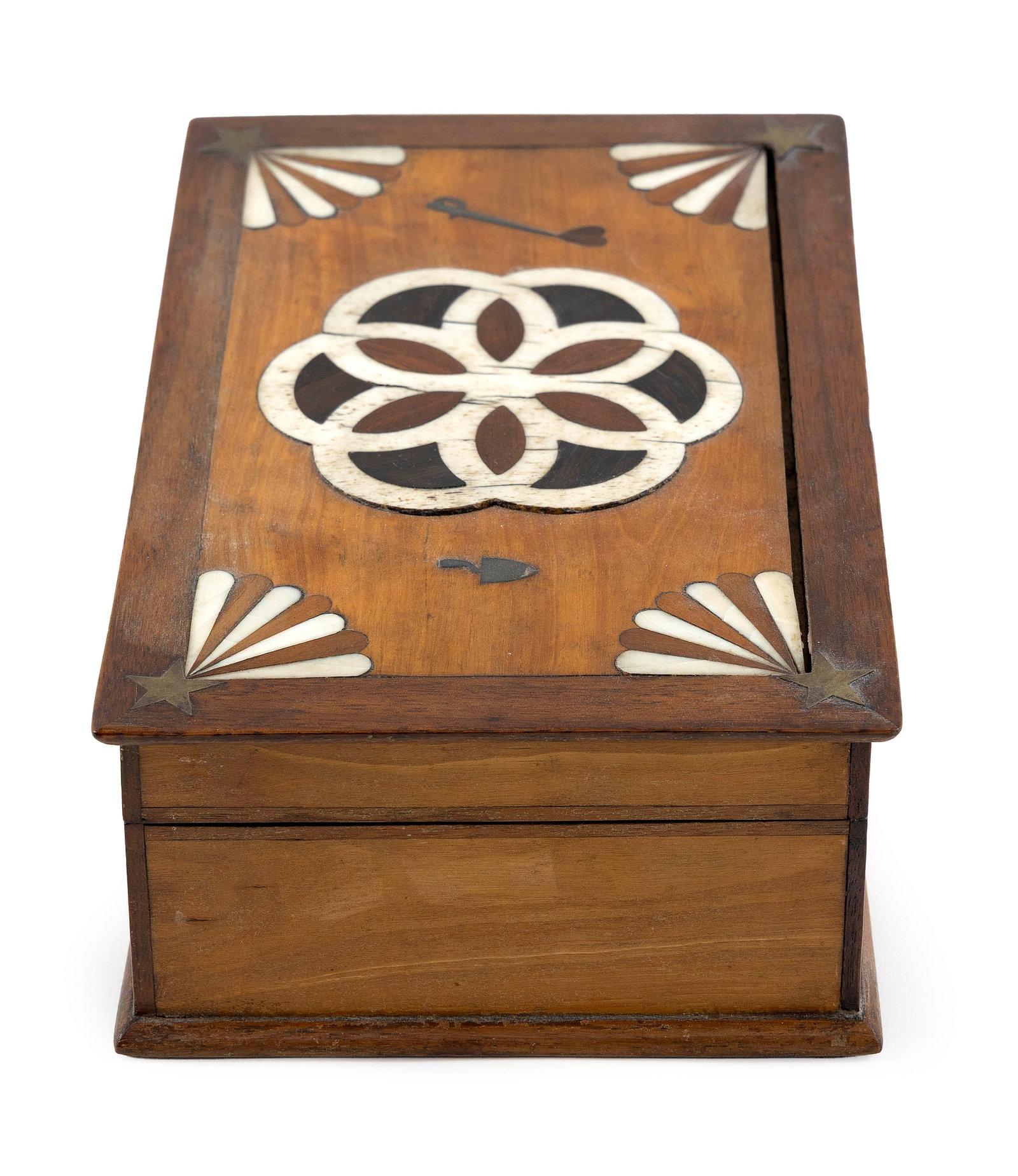 WHALEBONE AND EXOTIC WOOD INLAID KEEPSAKE BOX America, Circa 1875 Height 3.25". Width 9.75". Depth - 3