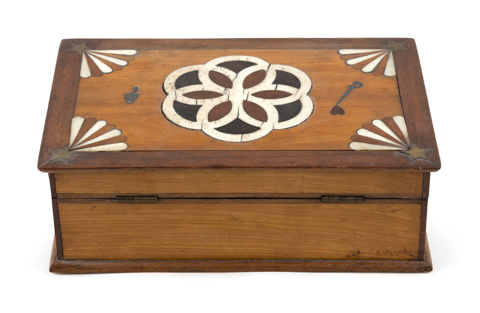 WHALEBONE AND EXOTIC WOOD INLAID KEEPSAKE BOX America, Circa 1875 Height 3.25". Width 9.75". Depth - 4