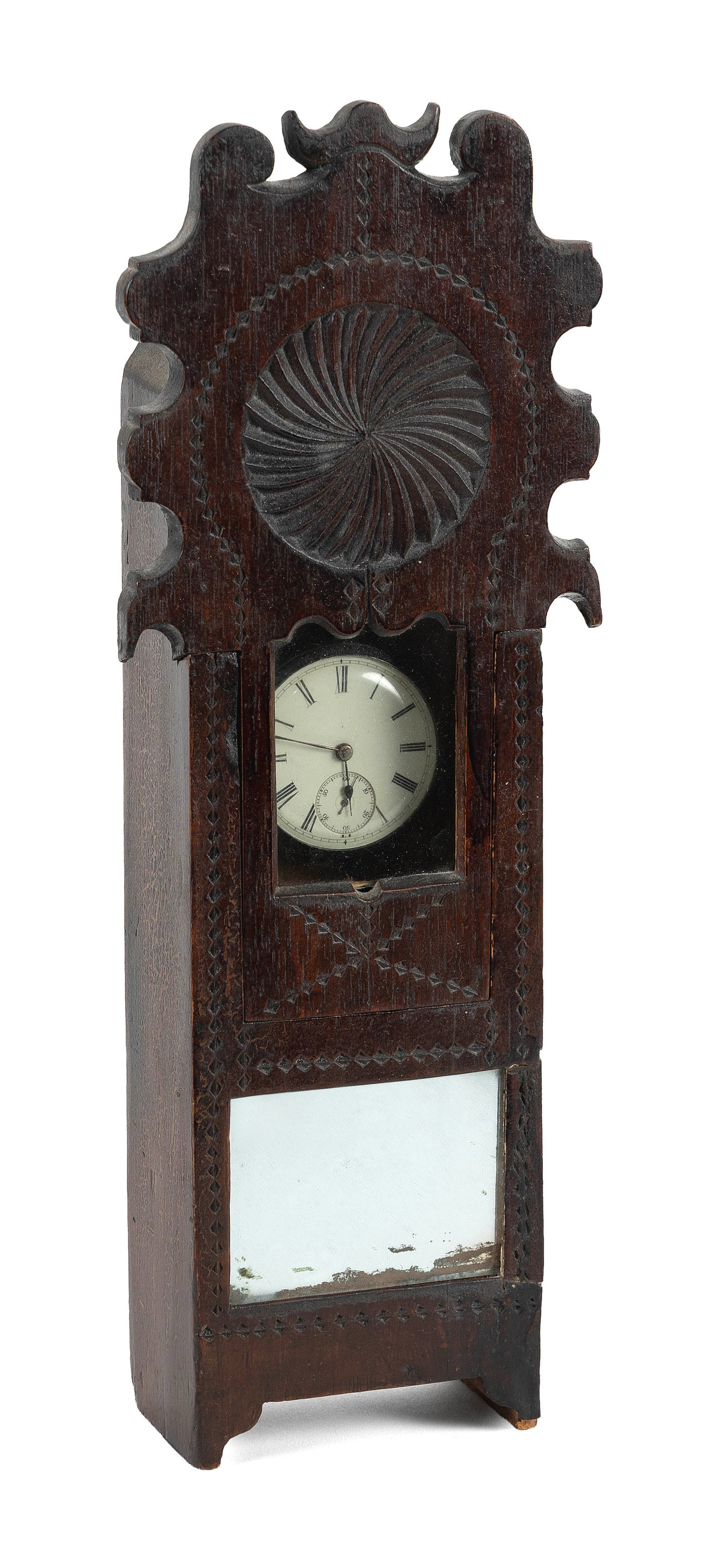 CARVED WOODEN WATCH HUTCH 19th Century Height 12.75". Maximum width 4.75". (1 of 7)