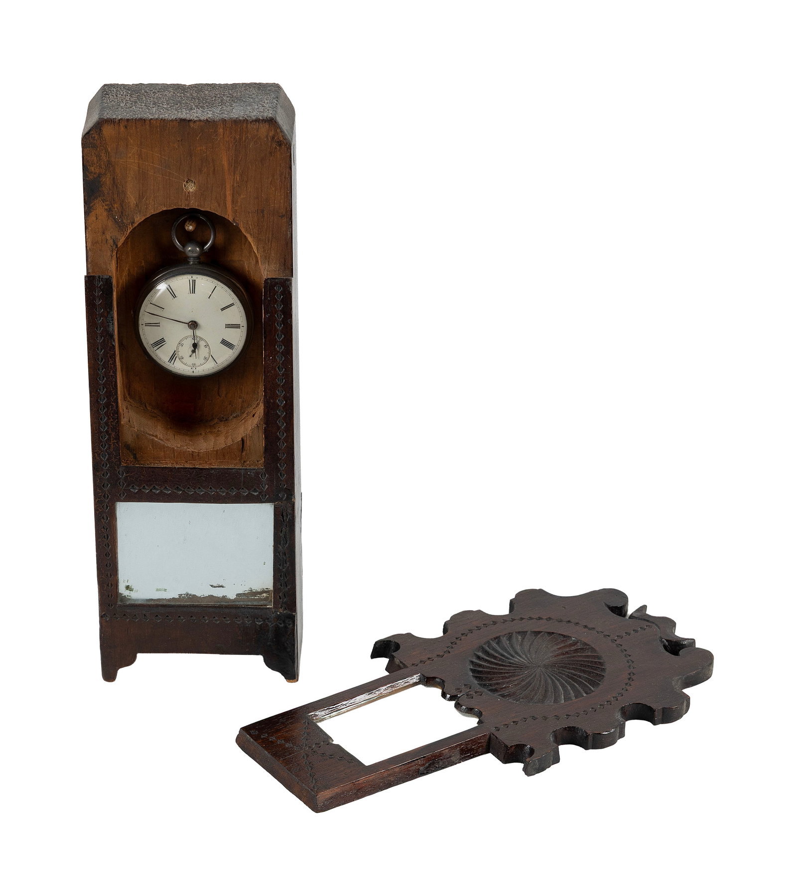 CARVED WOODEN WATCH HUTCH 19th Century Height 12.75". Maximum width 4.75". - 2