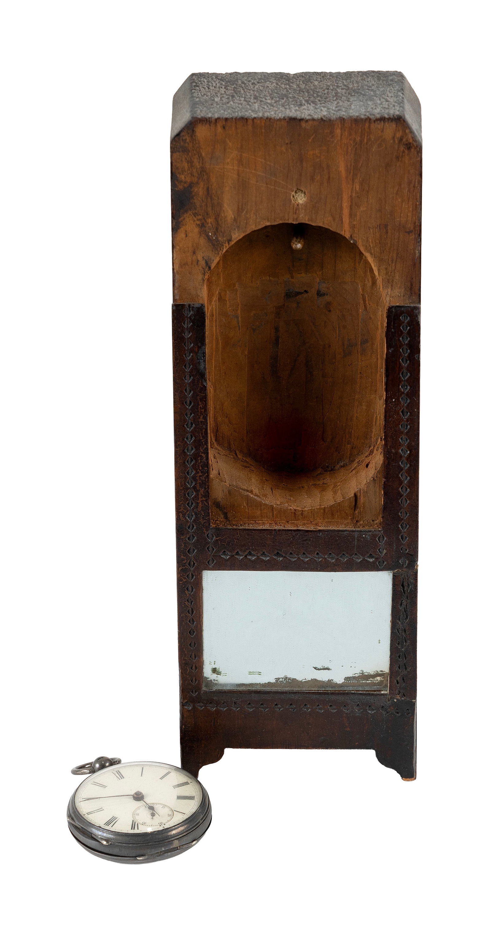 CARVED WOODEN WATCH HUTCH 19th Century Height 12.75". Maximum width 4.75". - 3