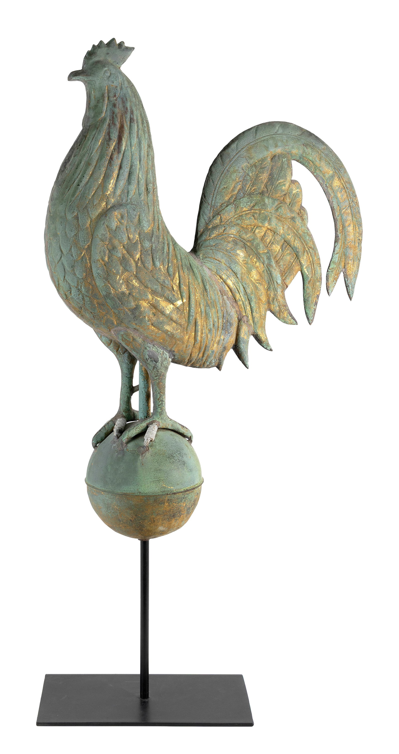 PARTIALLY GILDED COPPER ROOSTER WEATHER VANE Probably New England, Circa 1880 Weather vane height (1 of 4)