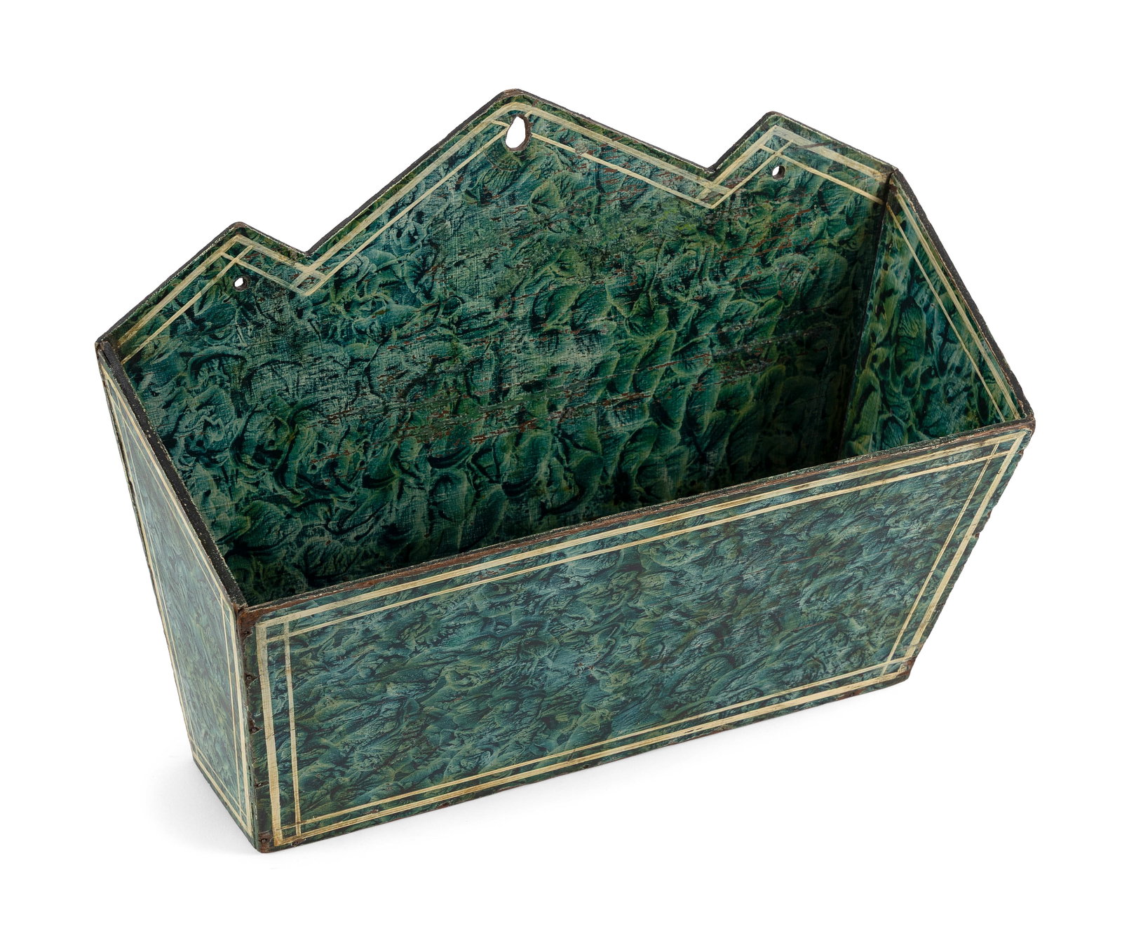 UNUSUAL PAINT-DECORATED WALL BOX New England, Circa 1820-?1830 Height 12.5". Width 16.25". (1 of 3)