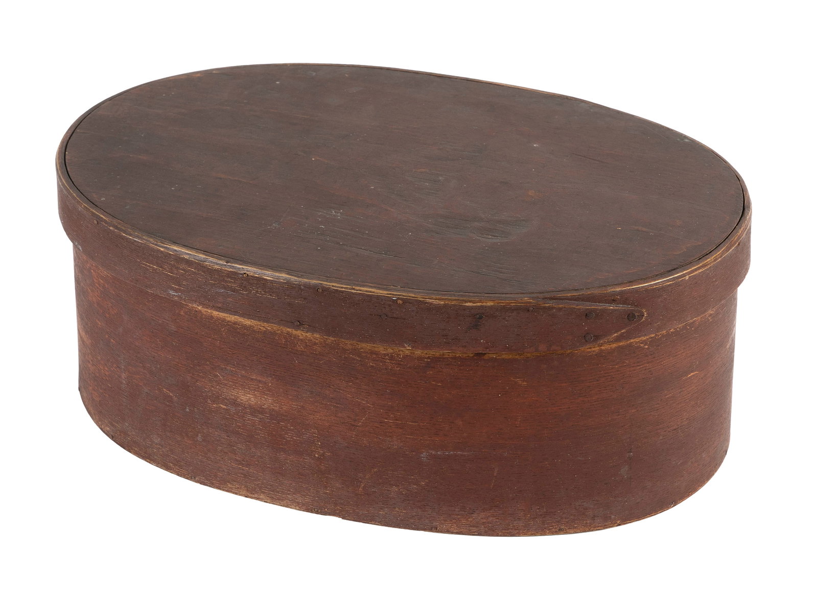 LARGE DARK RED-PAINTED WOOD STORAGE BOX New England, Circa 1790 Height 6.5". Length 17". (1 of 4)