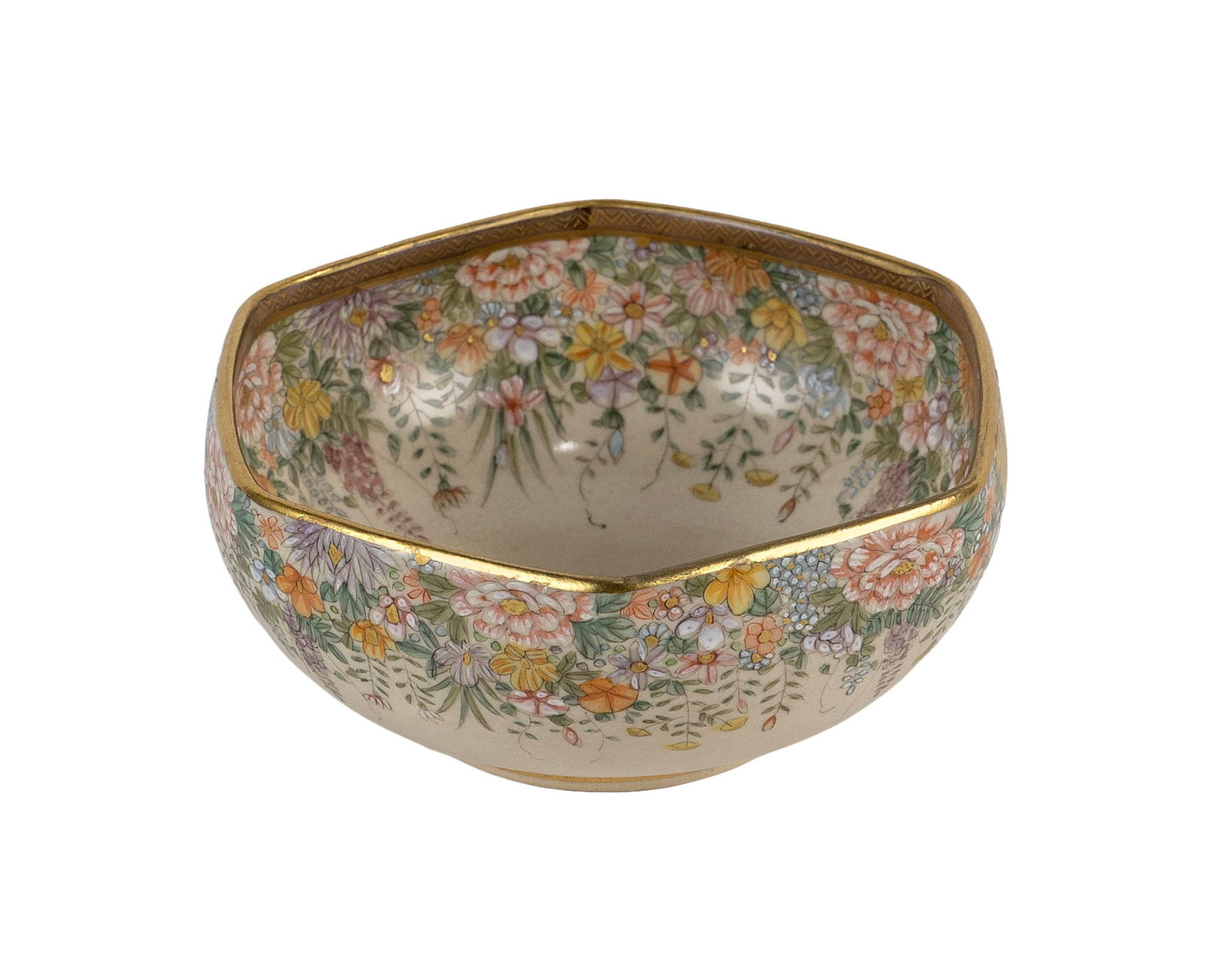 JAPANESE SATSUMA PORCELAIN HEXAGONAL DISH Meiji Period Bowl height 1.5". Width 3.75". With carved - 2