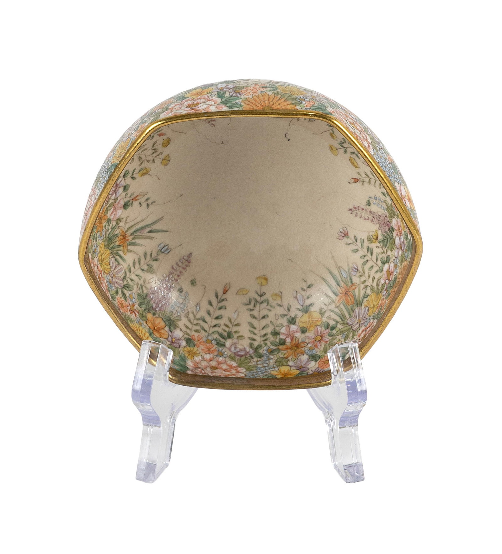 JAPANESE SATSUMA PORCELAIN HEXAGONAL DISH Meiji Period Bowl height 1.5". Width 3.75". With carved - 3