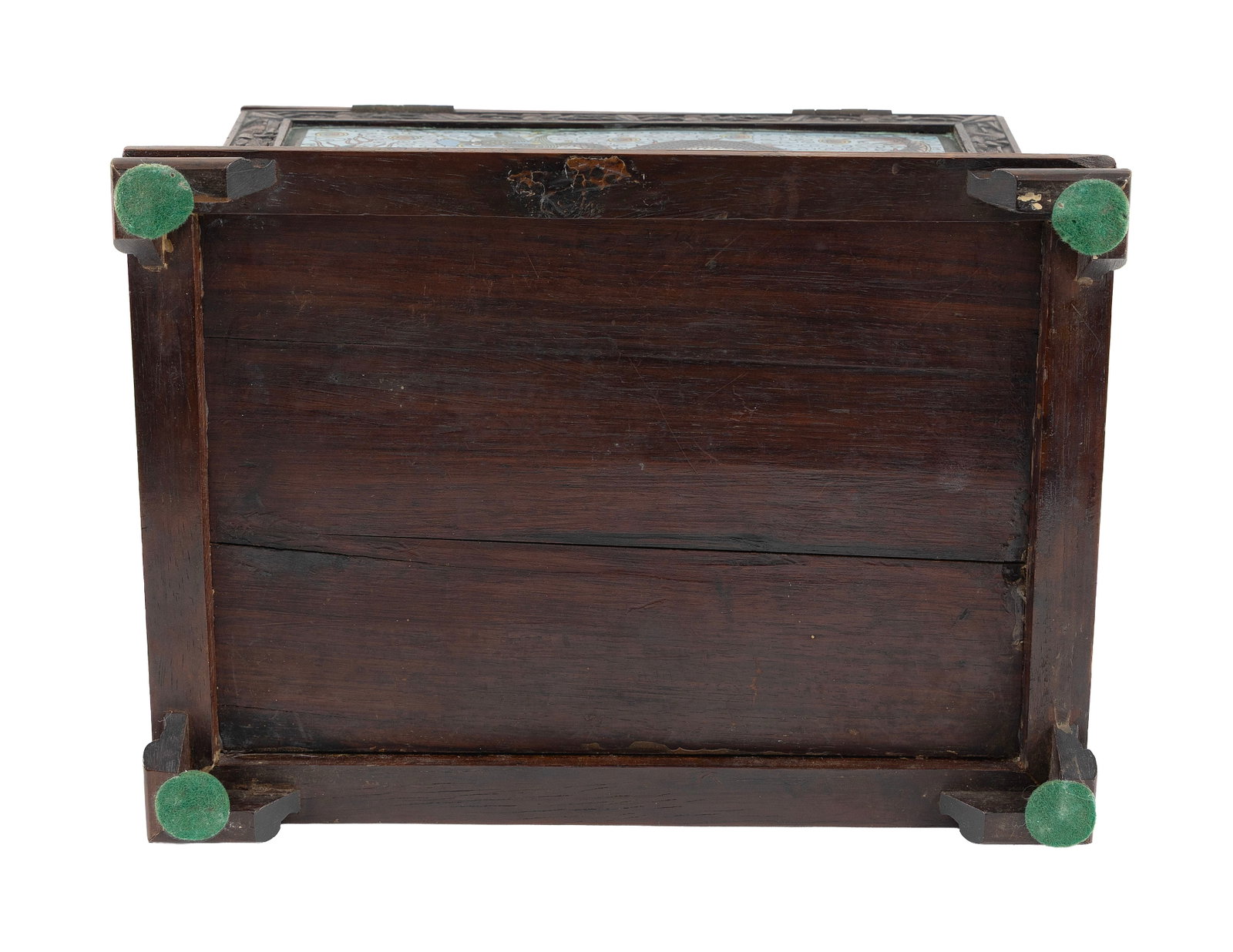 CHINESE CARVED WOOD AND CLOISONNE ENAMEL BOX 19th Century Height 5.5". Width 9.5". Depth 7". - 8