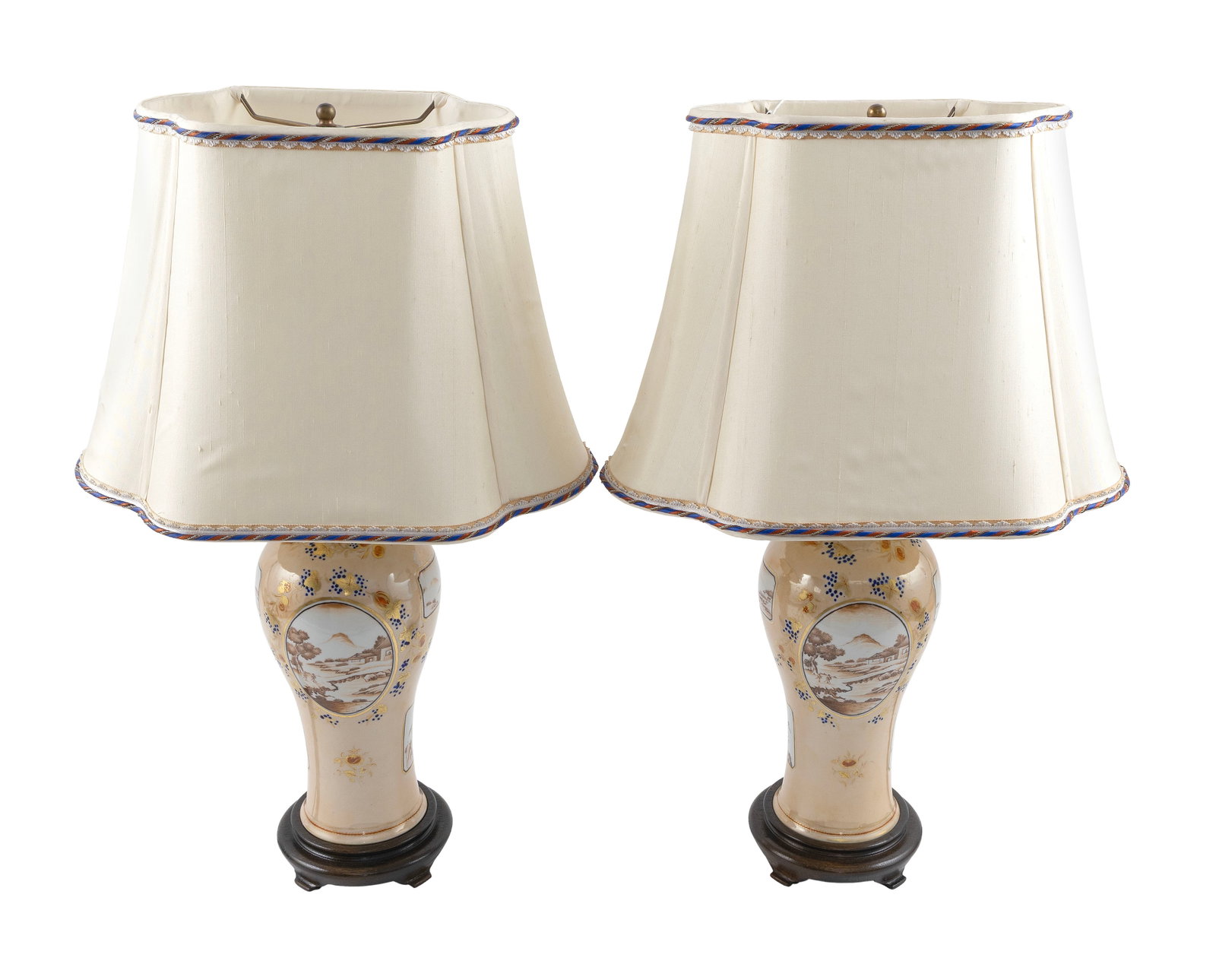 PAIR OF CHINESE EXPORT VASES MOUNTED AS TABLE LAMPS Late 18th Century Vase heights 12". (1 of 4)
