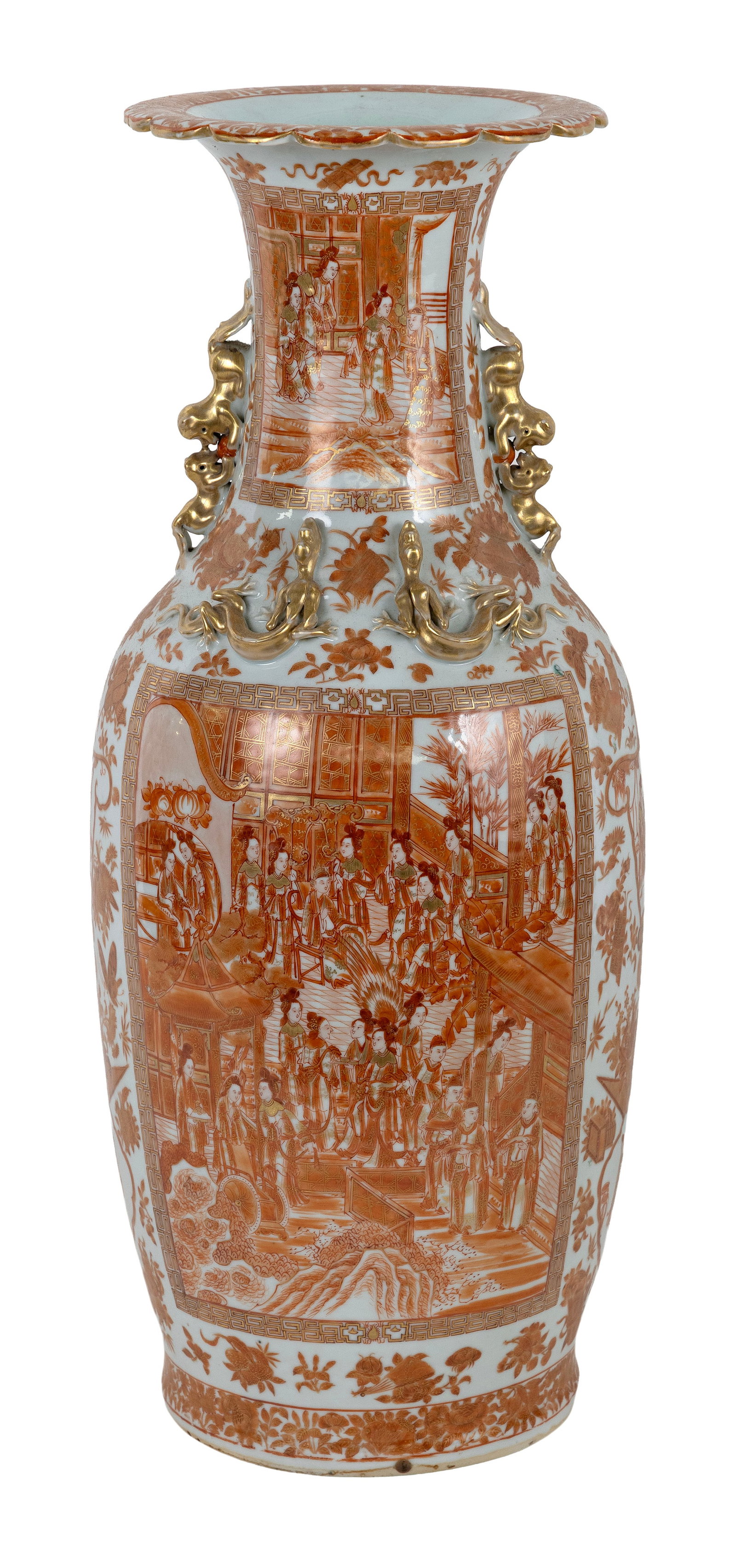 CHINESE IRON RED ON WHITE PORCELAIN TEMPLE VASE 19th Century Height 24.5". (1 of 1)