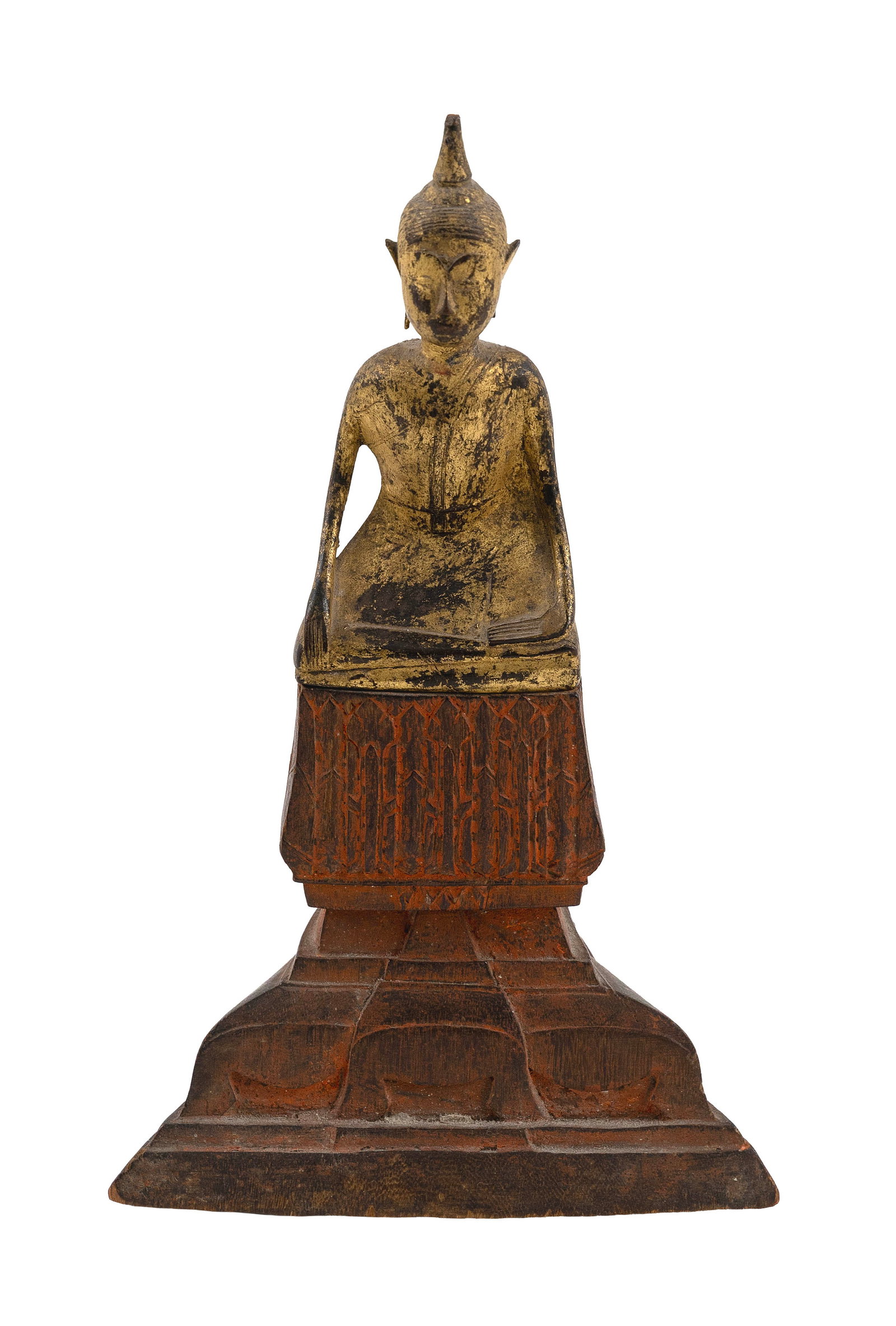 BURMESE CARVED AND LACQUERED GILTWOOD BUDDHA 19th Century Height 8". (1 of 3)