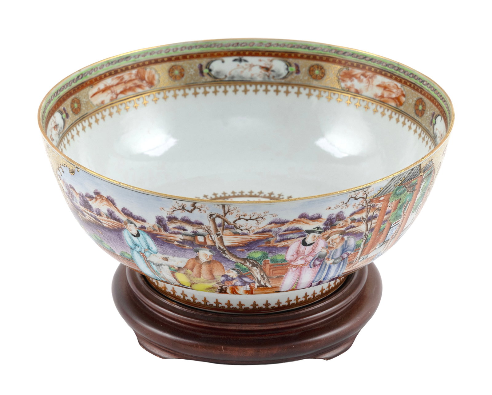 CHINESE EXPORT PORCELAIN BOWL Late 18th Century Height 4.75". Diameter 11.25". With wooden stand. (1 of 3)
