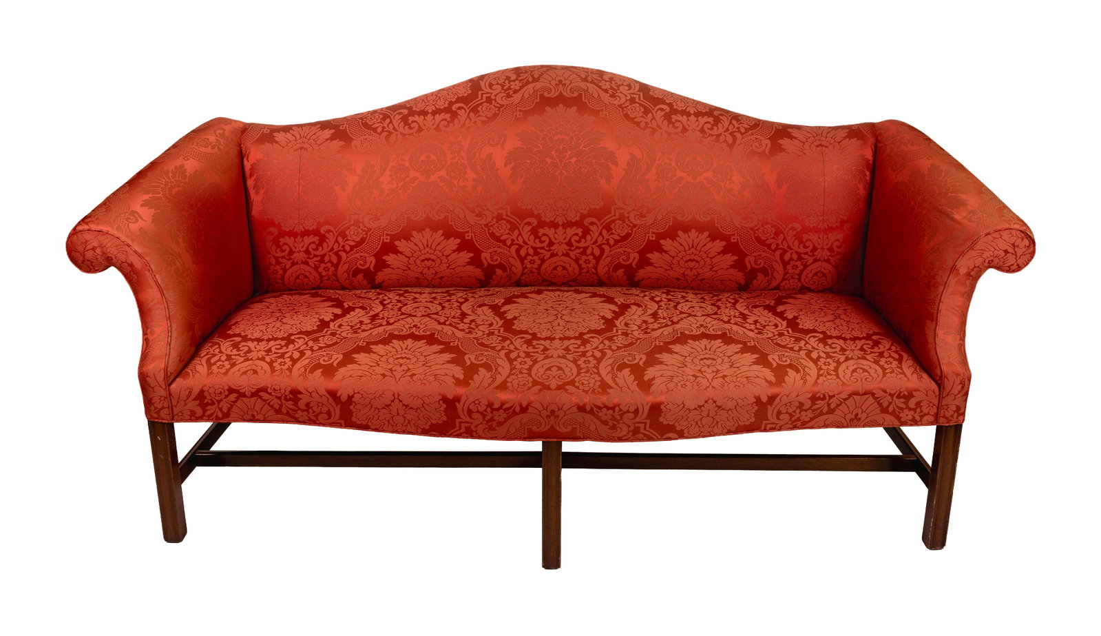 CAMELBACK SOFA, LIKELY ENGLISH Circa 1800 Back height 39". Seat height 18.5". Length 87". (1 of 1)