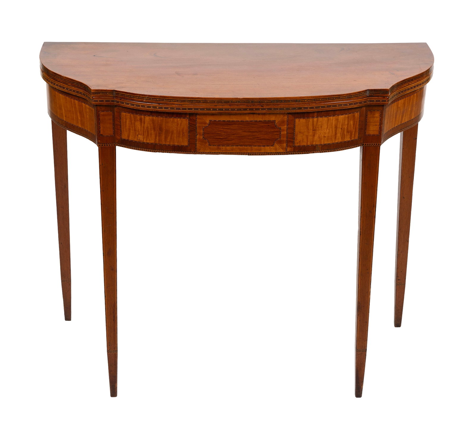 HEPPLEWHITE MAHOGANY AND MAHOGANY VENEER CARD TABLE Massachusetts, Circa 1800 Height 29.75". Width (1 of 2)