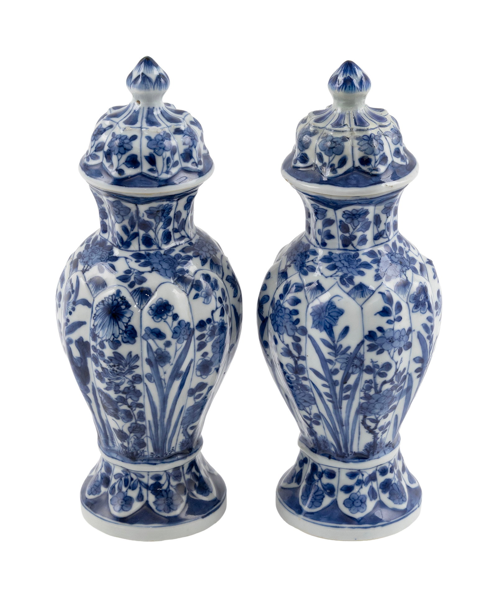 PAIR OF CHINESE BLUE AND WHITE PORCELAIN COVERED JARS 18th Century Heights 10". (1 of 1)