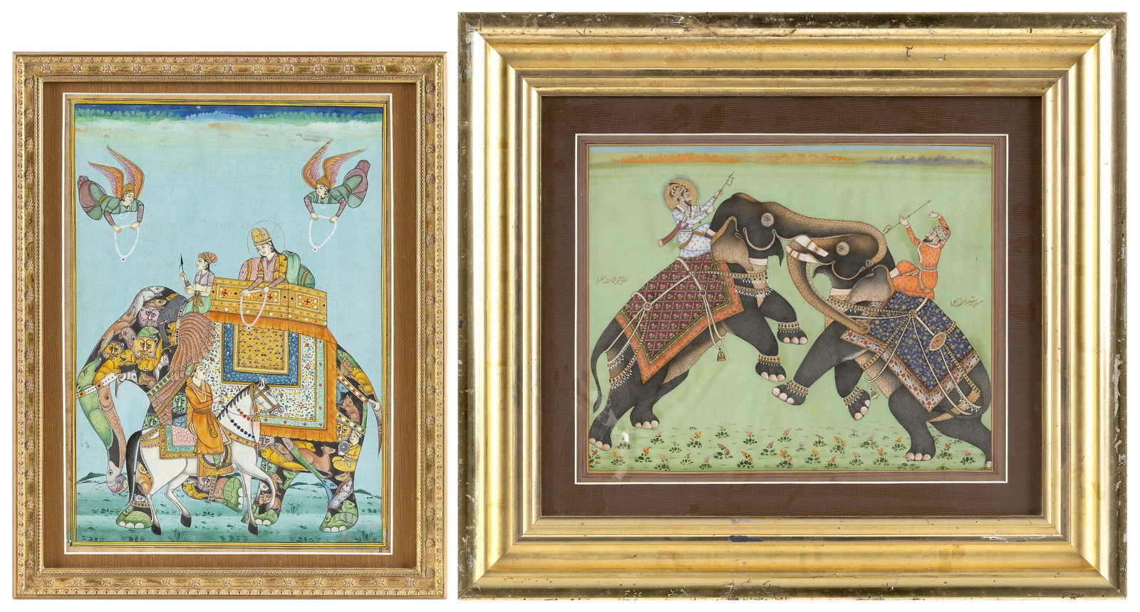 TWO WORKS FEATURING ELEPHANTS To 8" x 10" sight. Framed to 14.5" x 16.5". (1 of 3)