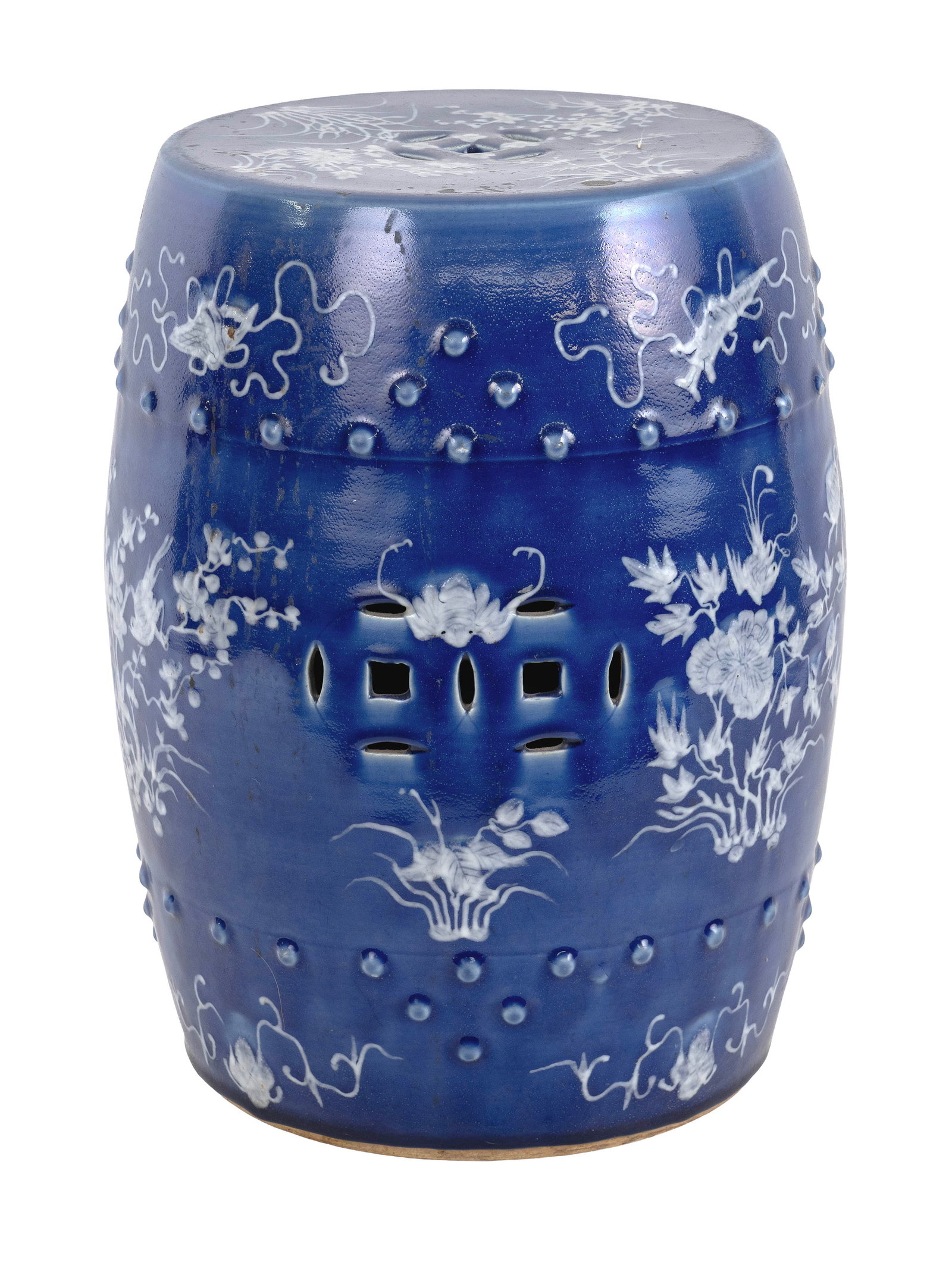 CHINESE BLUE AND WHITE PORCELAIN GARDEN SEAT Late 19th Century Height 19". Diameter 12". (1 of 1)