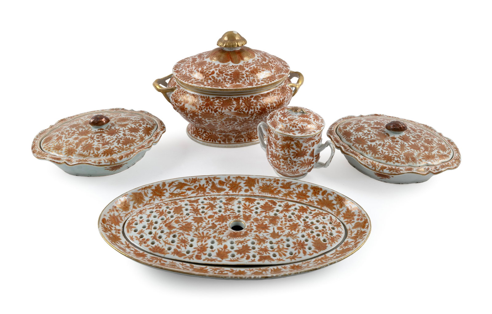 TEN PIECES OF CHINESE EXPORT SACRED BIRD AND BUTTERFLY PORCELAIN Early 19th Century Heights to 8.5". (1 of 5)