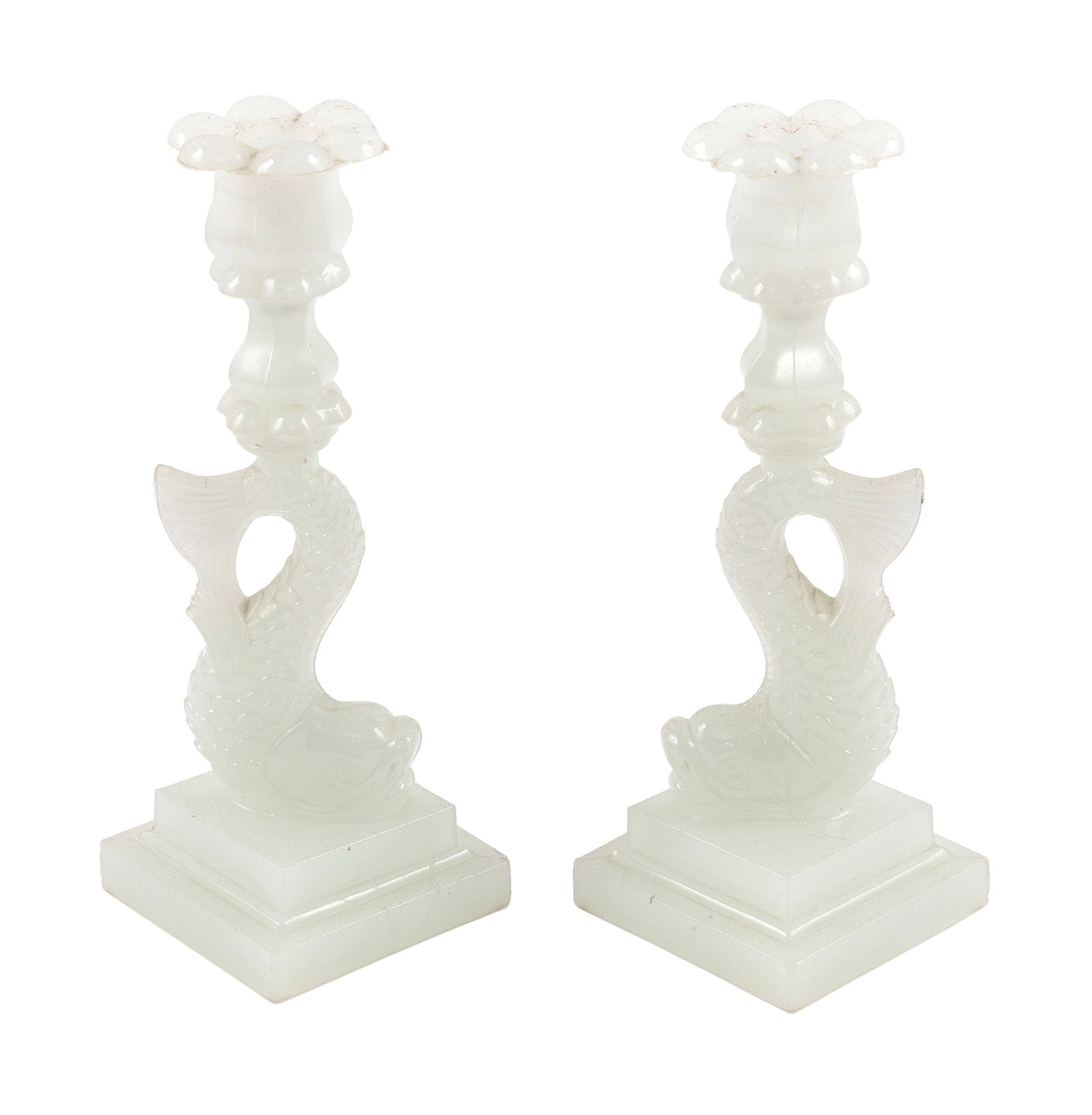 PAIR OF BOSTON AND SANDWICH GLASS COMPANY CLAMBROTH GLASS DOLPHIN CANDLESTICKS Sandwich, (1 of 1)