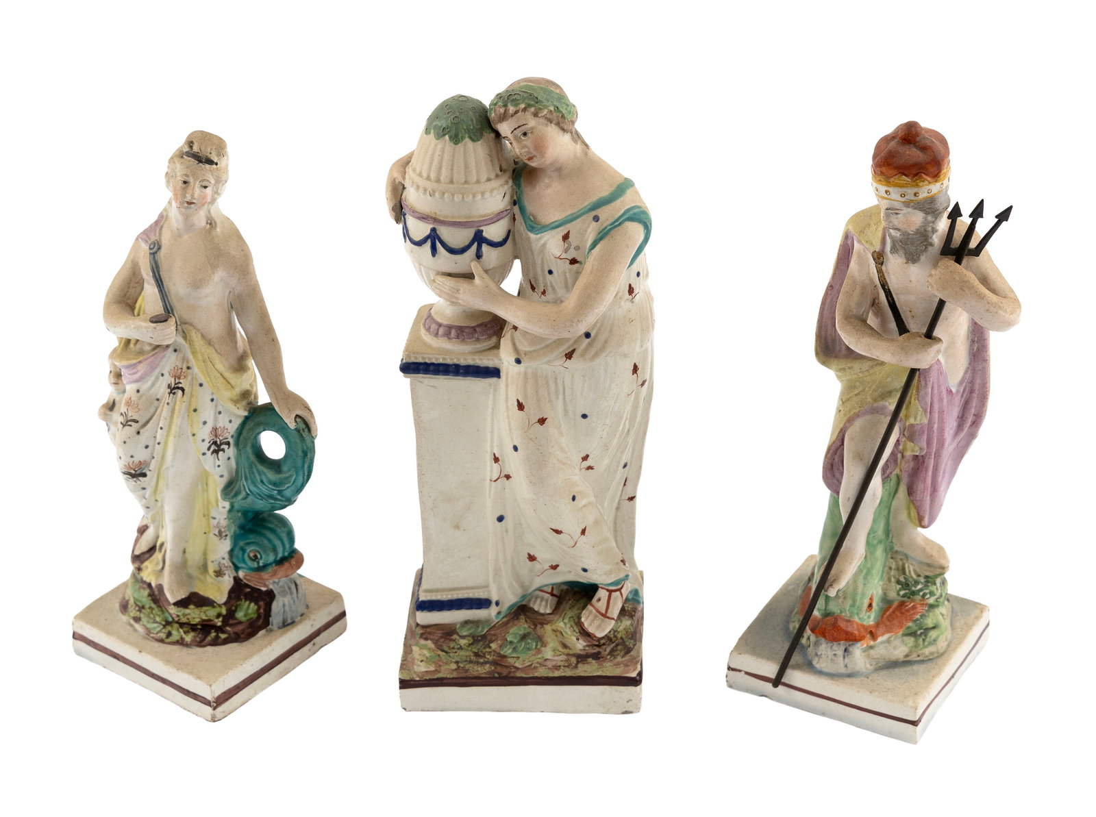 THREE STAFFORDSHIRE FIGURE GROUPS England, 19th Century Heights from 8.5" to 9.25". (1 of 3)